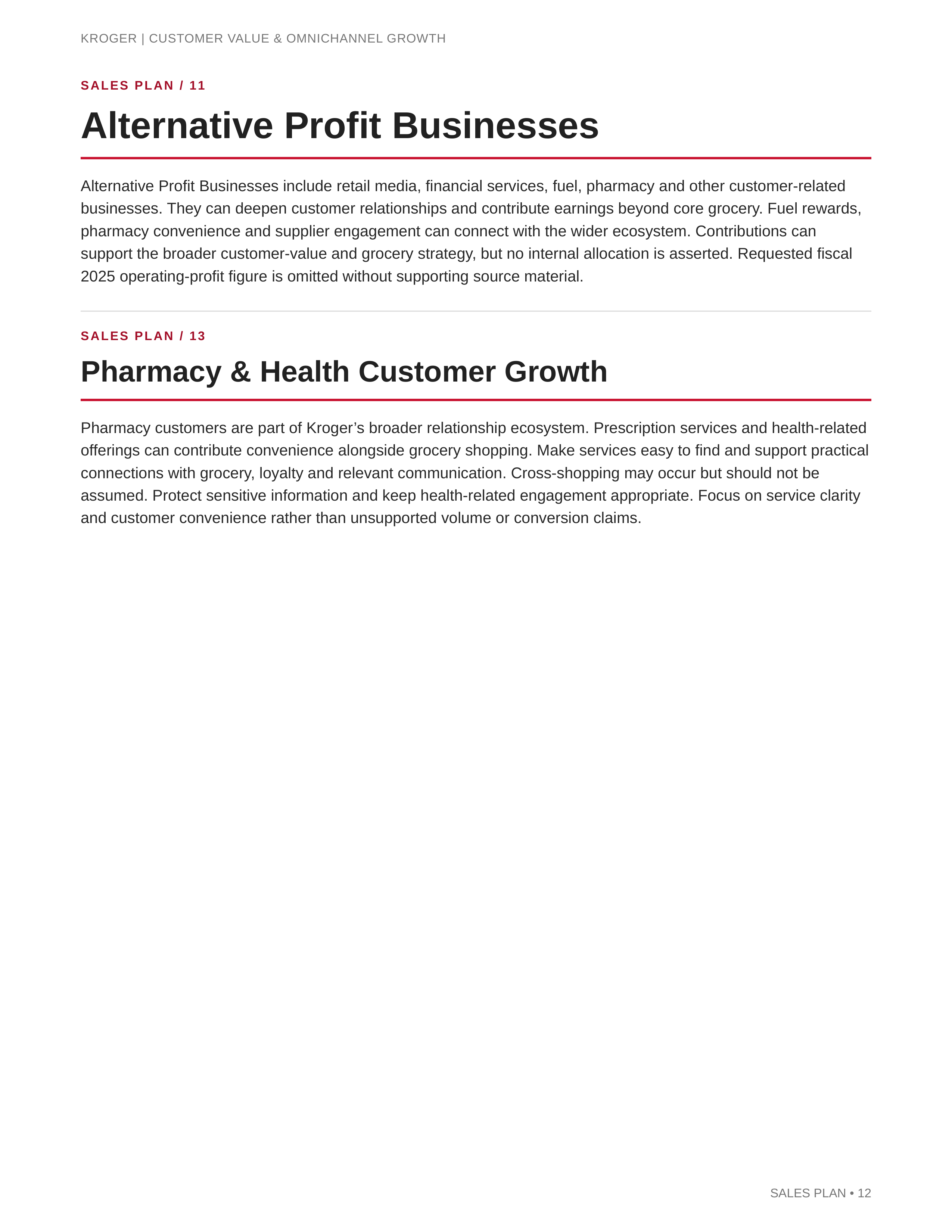 Kroger Customer Value & Omnichannel Growth Sales Plan — page 12