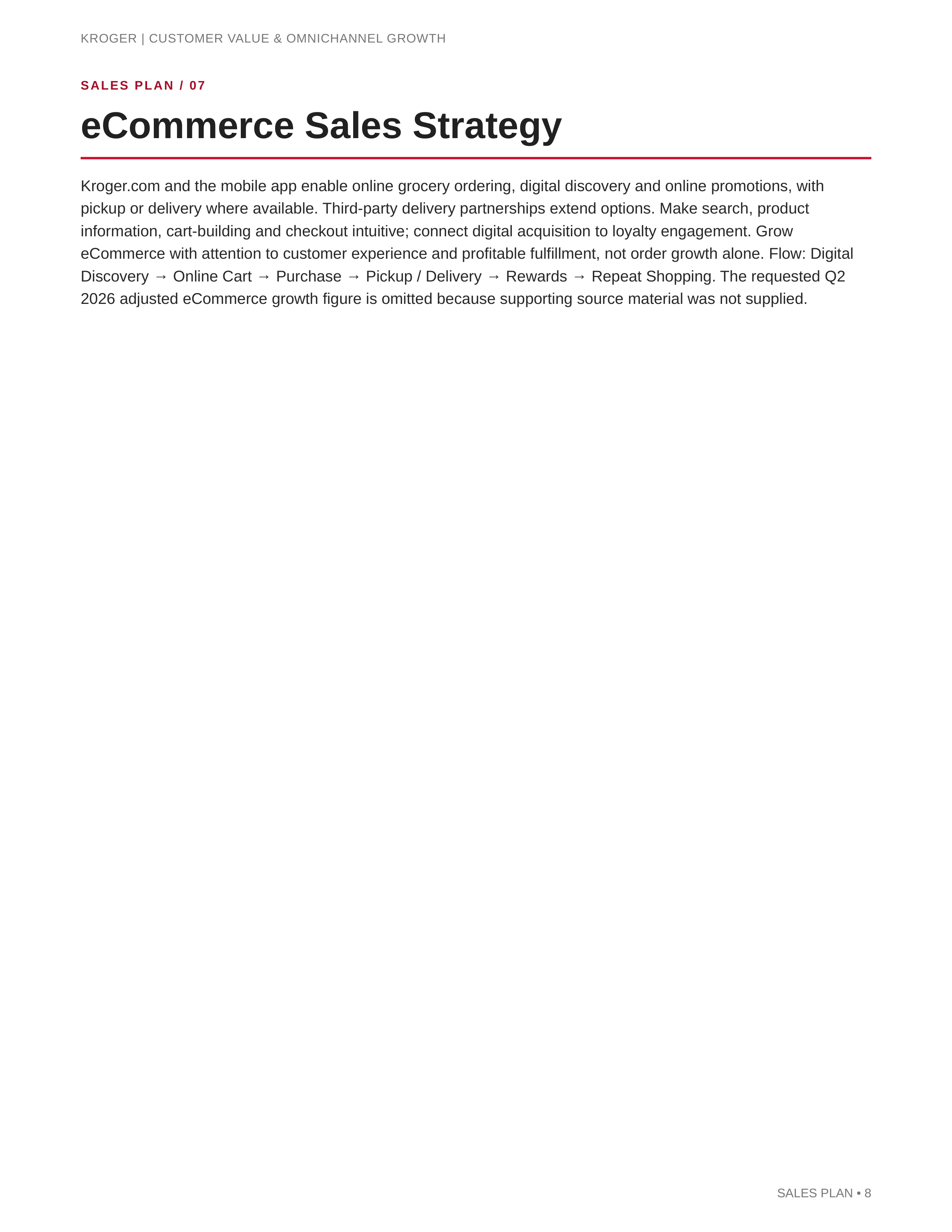 Kroger Customer Value & Omnichannel Growth Sales Plan — page 8
