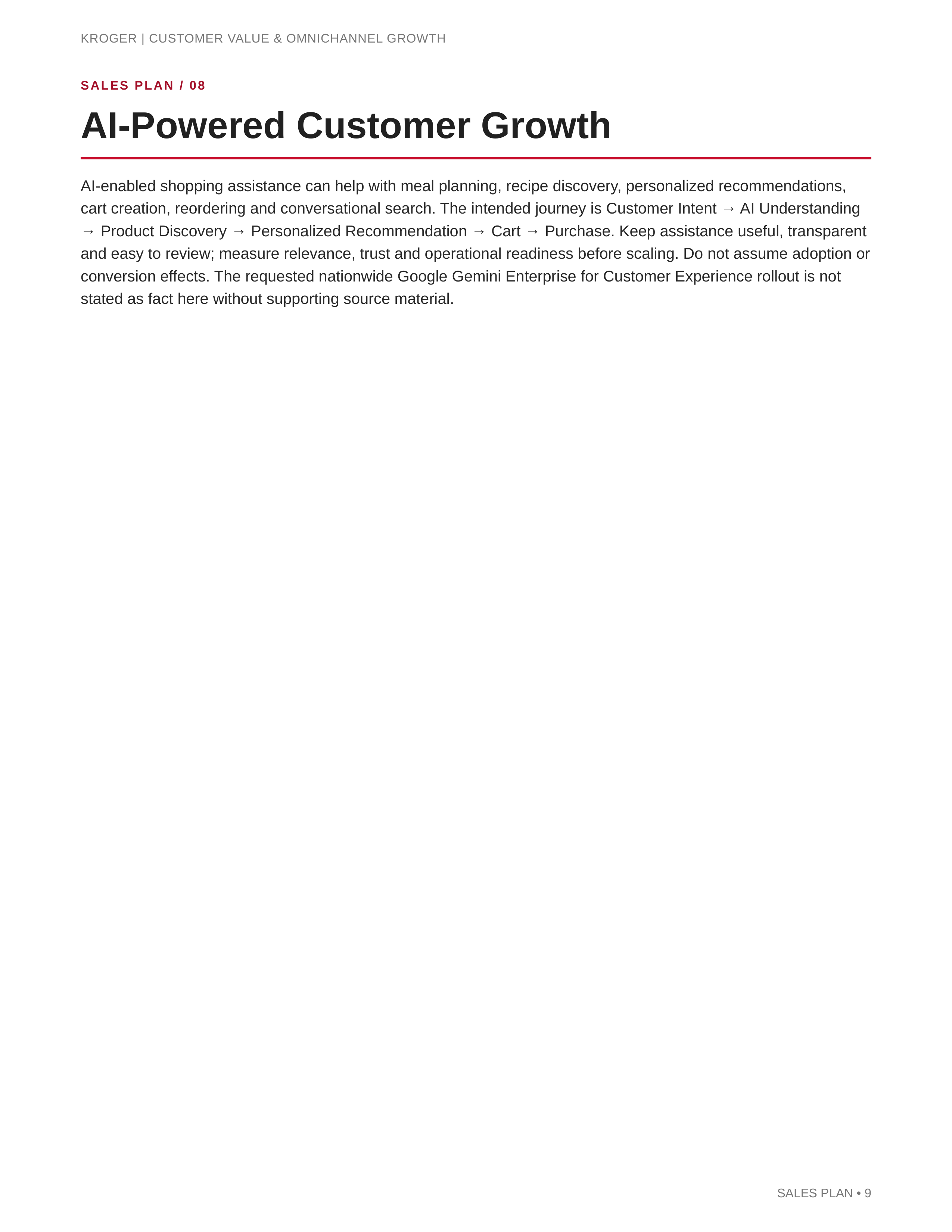 Kroger Customer Value & Omnichannel Growth Sales Plan — page 9