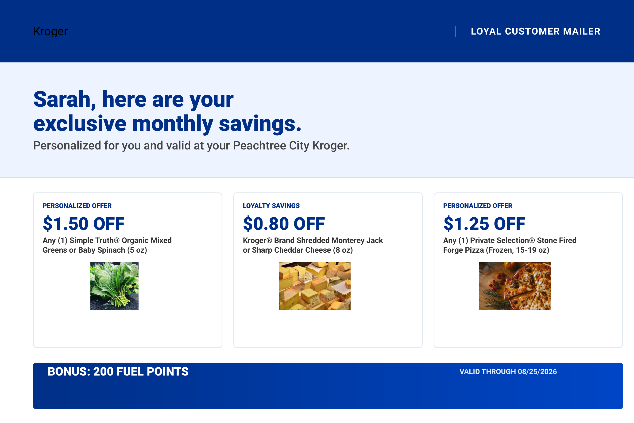 Kroger Loyal Customer Mailer Personalized Coupon Postcard — page 1