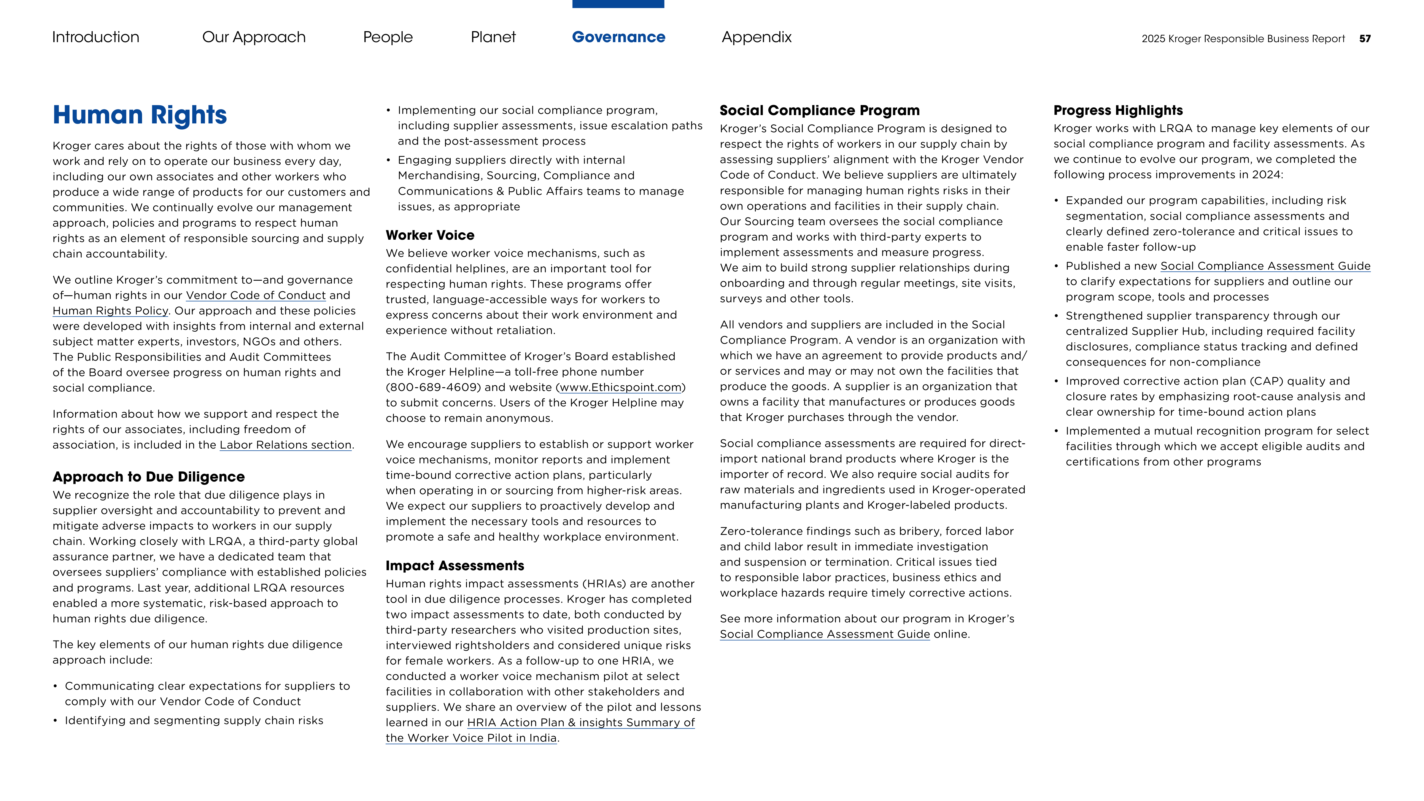 Kroger Responsible Business Report — page 57