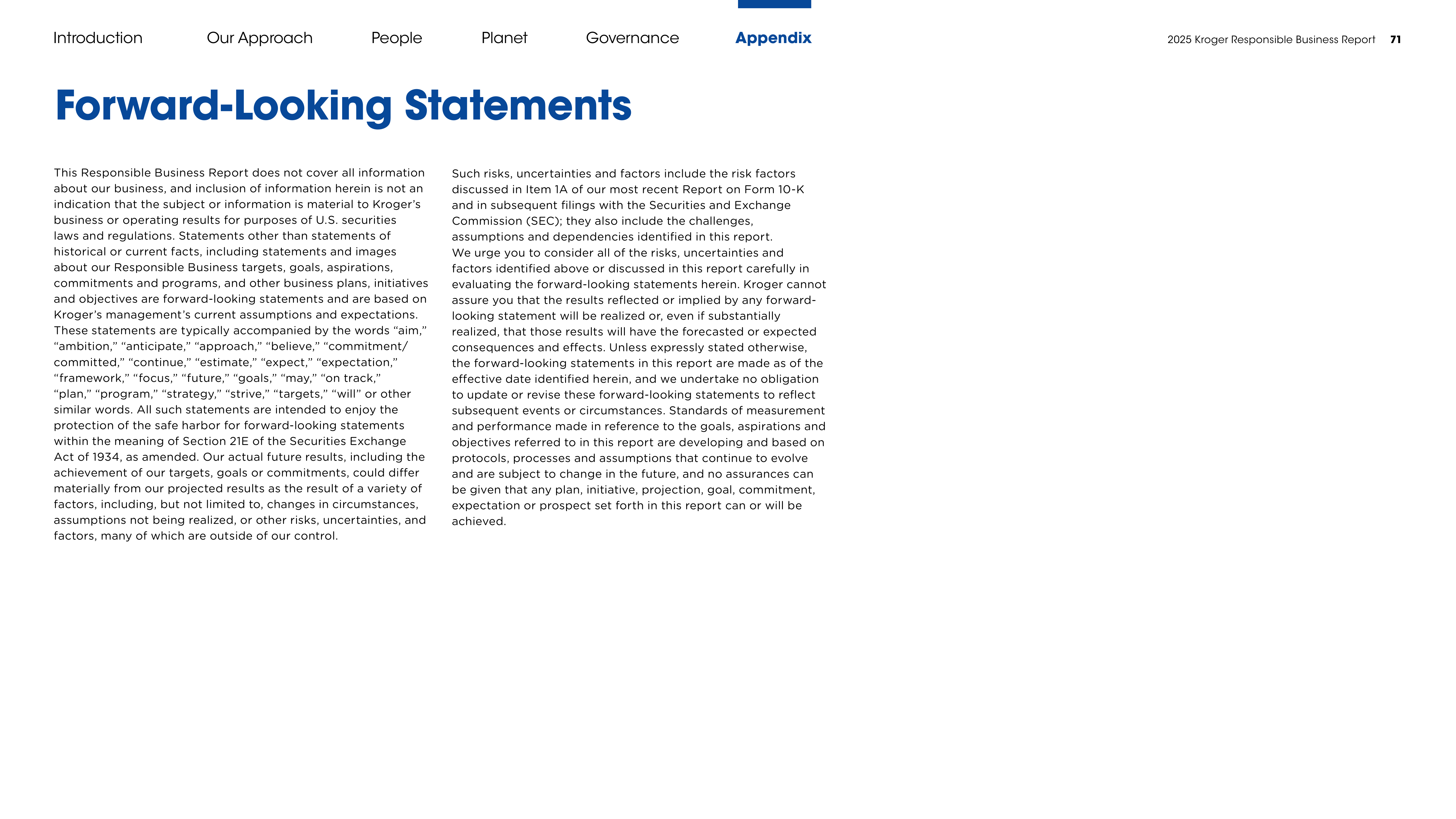 Kroger Responsible Business Report — page 71