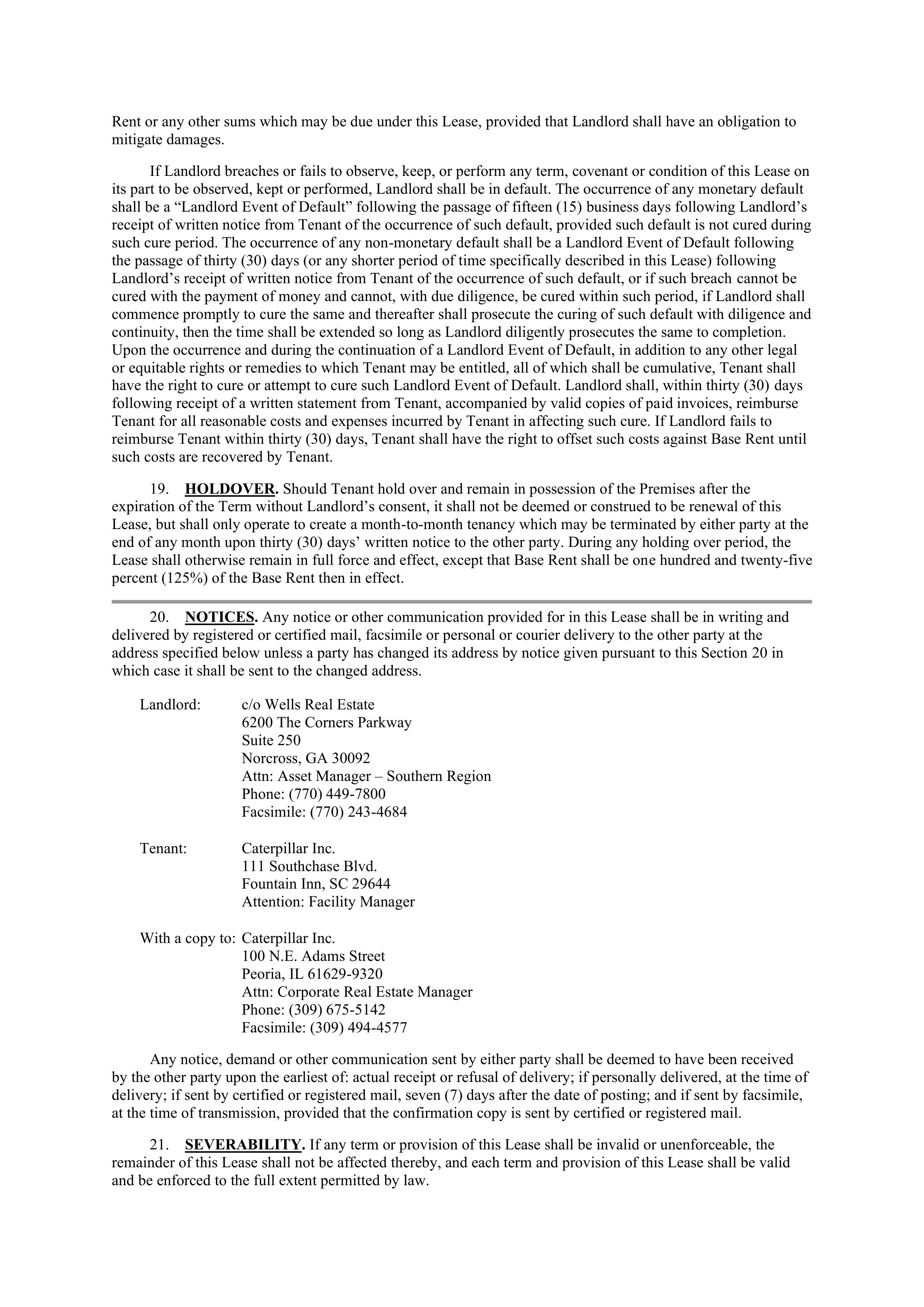 LEASE AGREEMENT WITH CATERPILLAR — page 7
