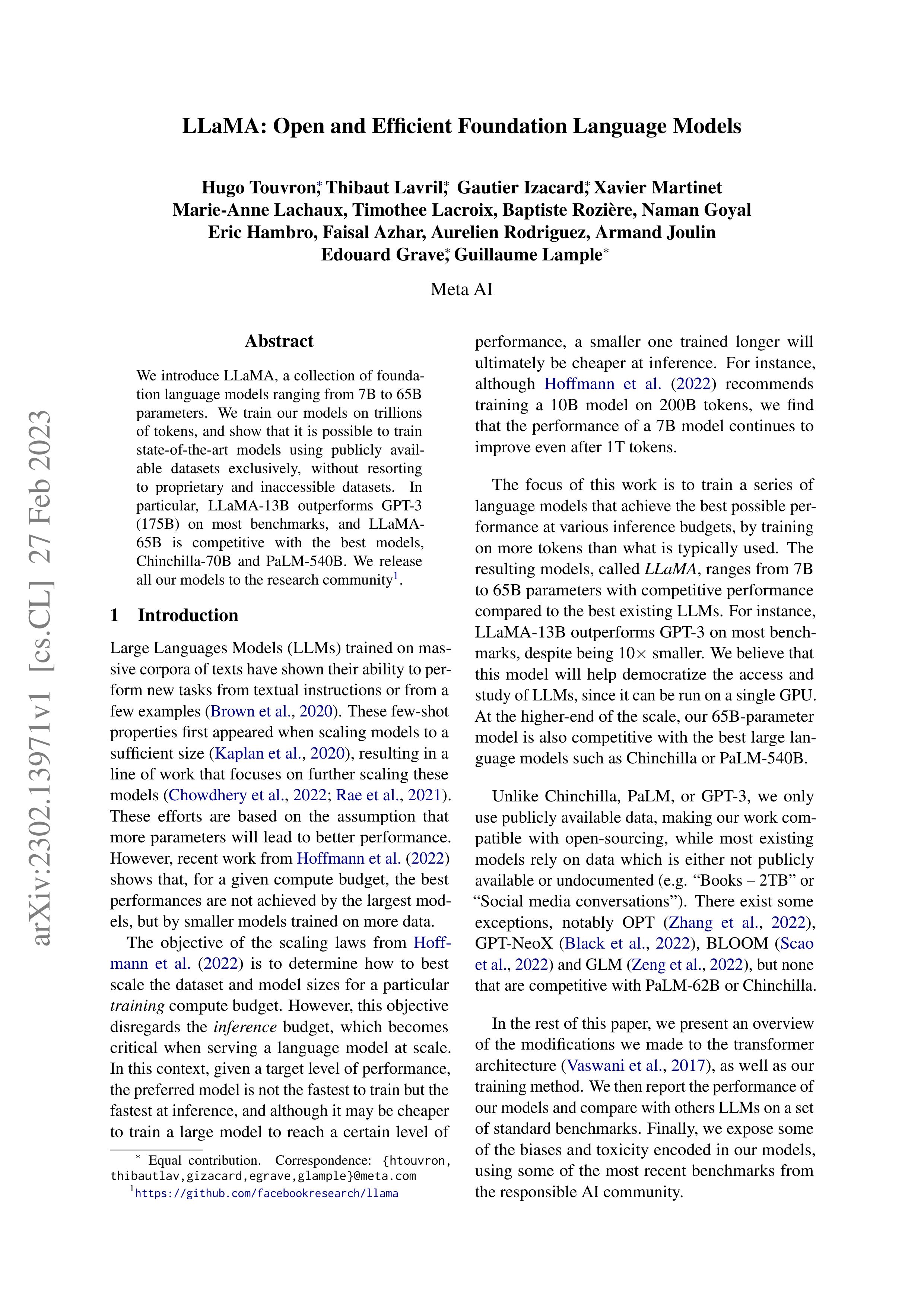 LLaMA Research Paper by Meta — page 1