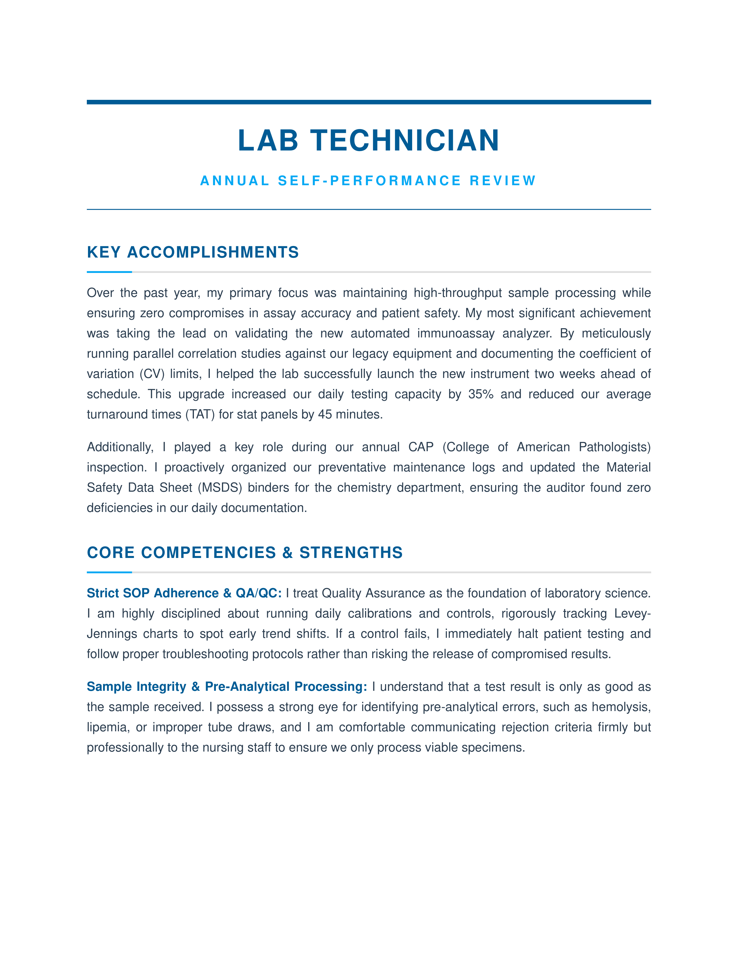 Lab Technician Self Performance Review — page 1
