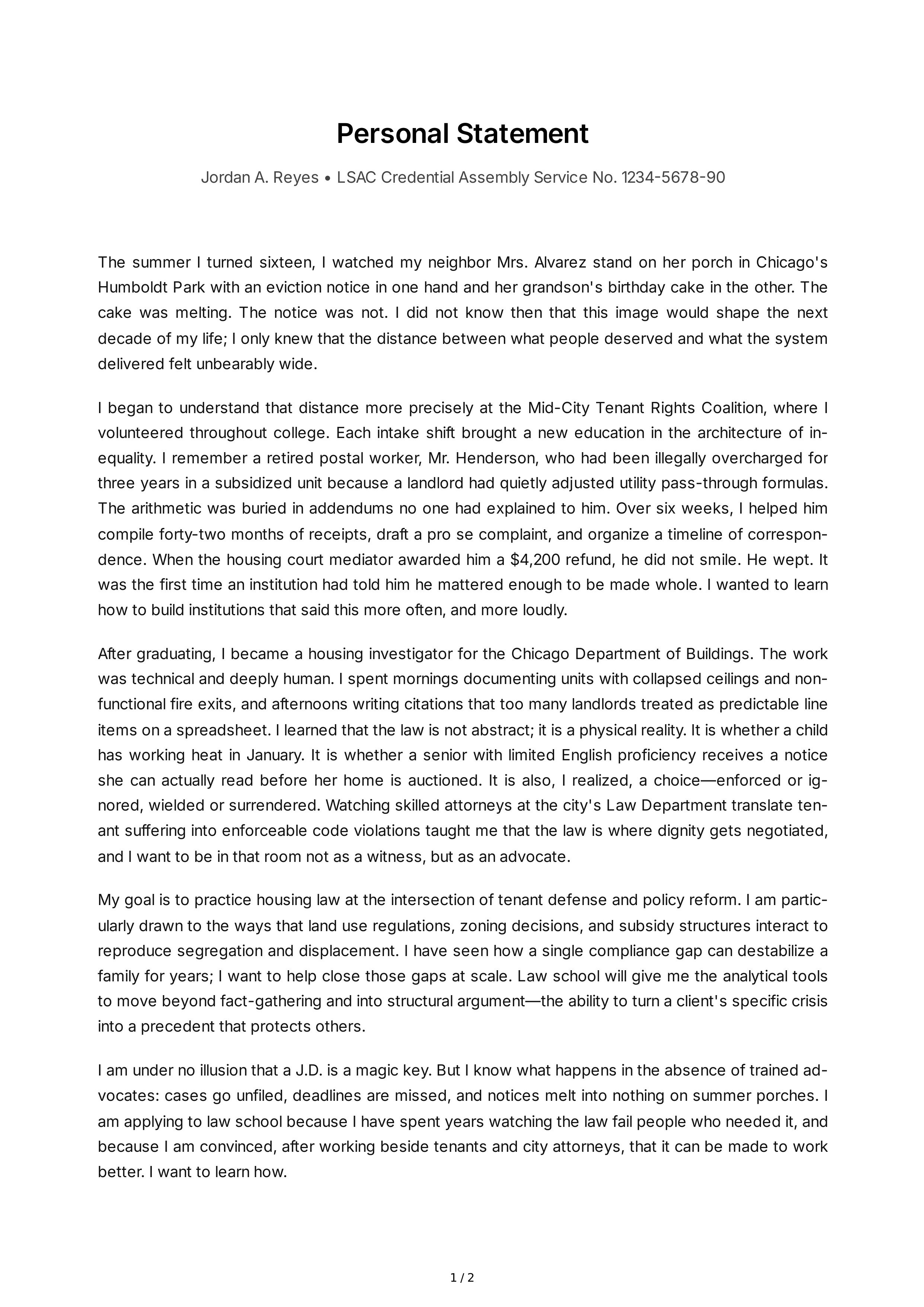 Law School Personal Statement — page 1