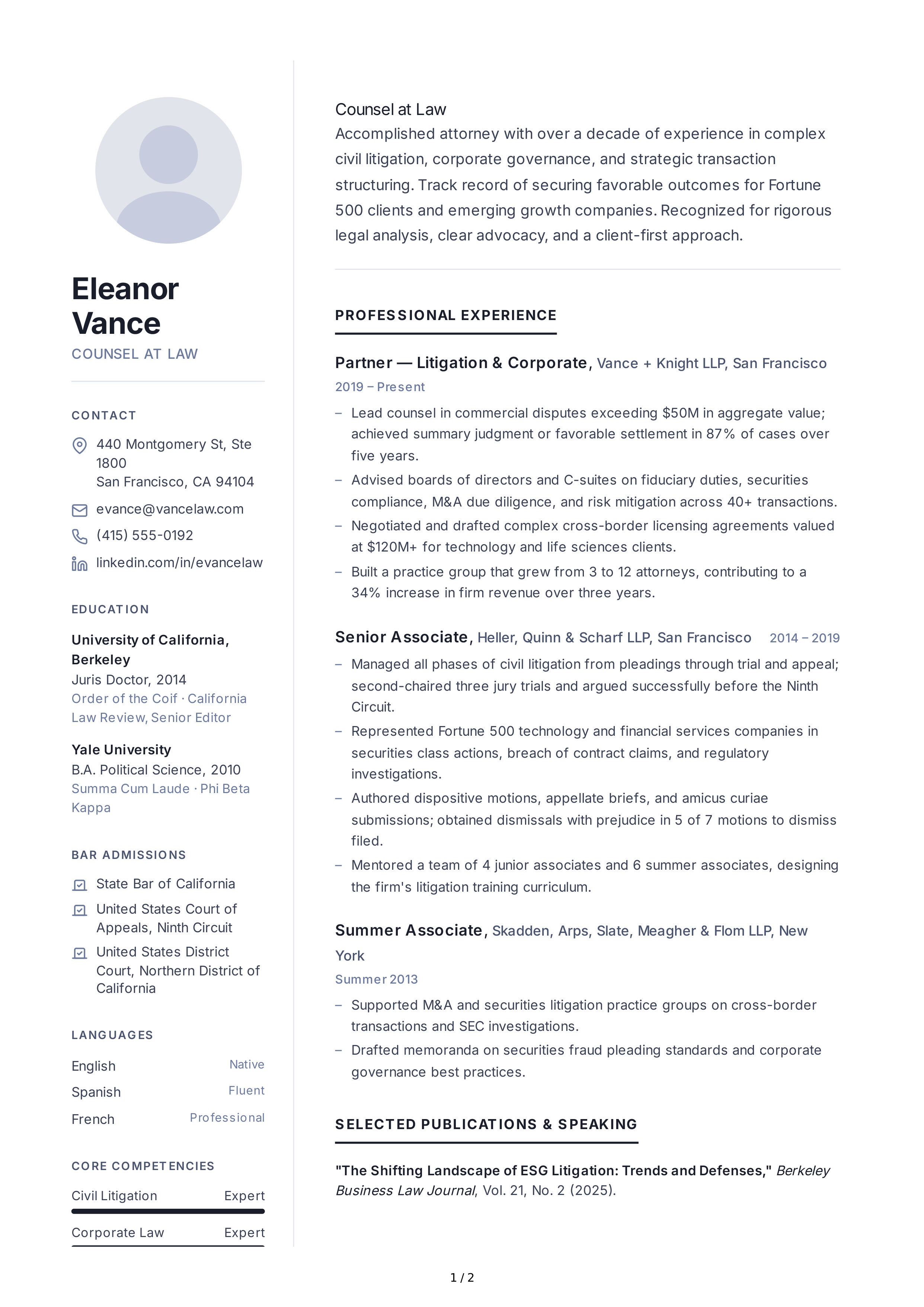 Lawyer CV — page 1