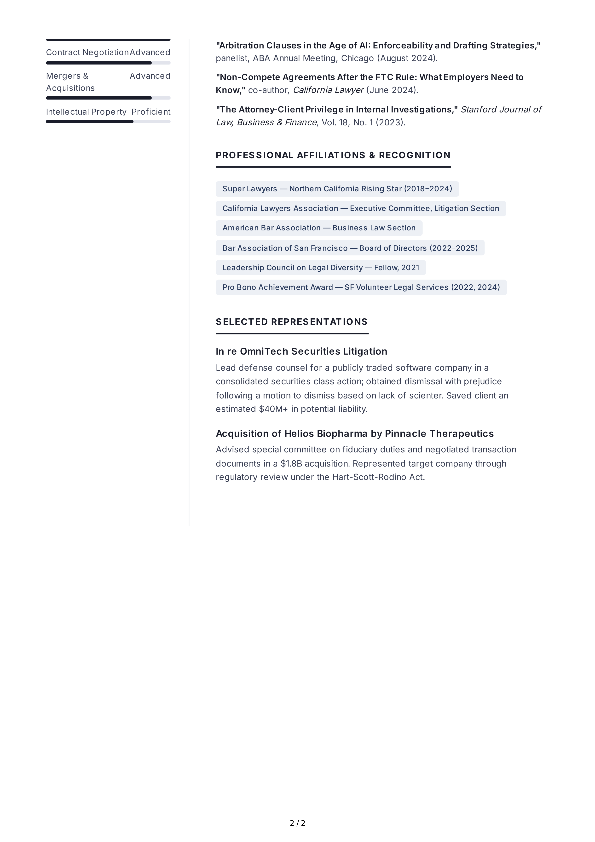 Lawyer CV — page 2