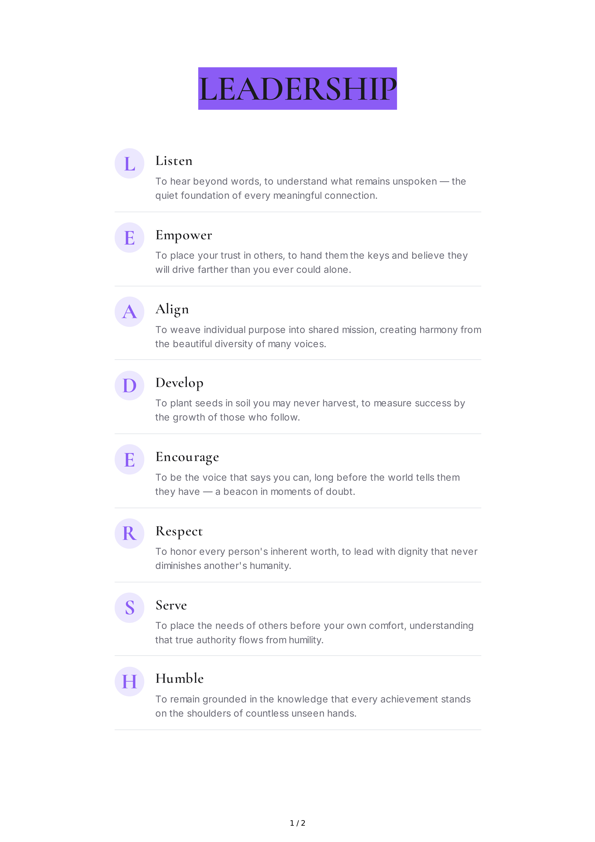Leadership Acrostic Poem — page 1