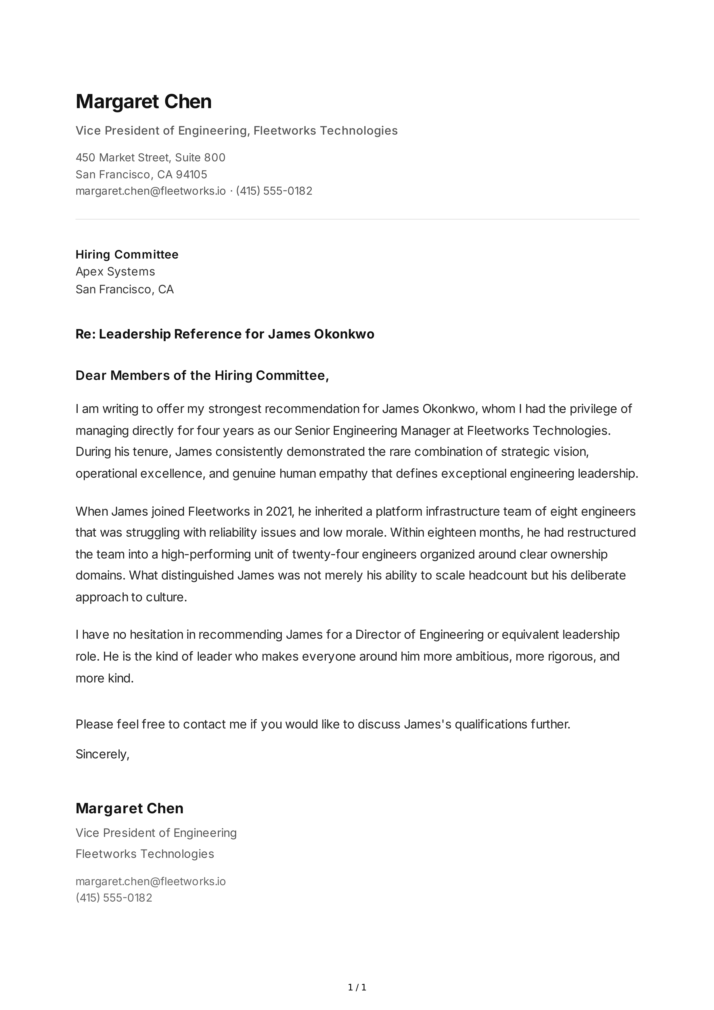 Leadership Reference Letter — page 1