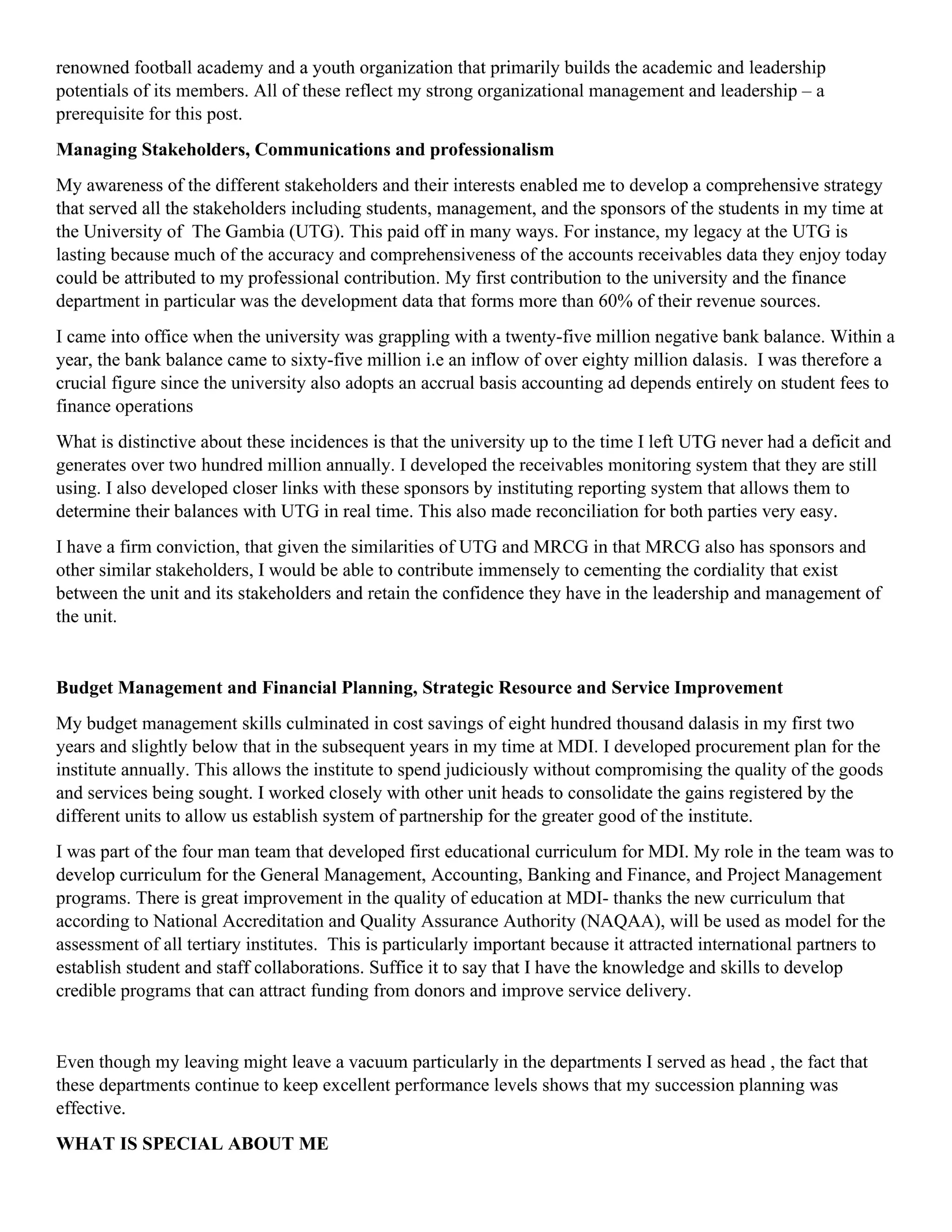 Leadership Supporting Statement — page 2