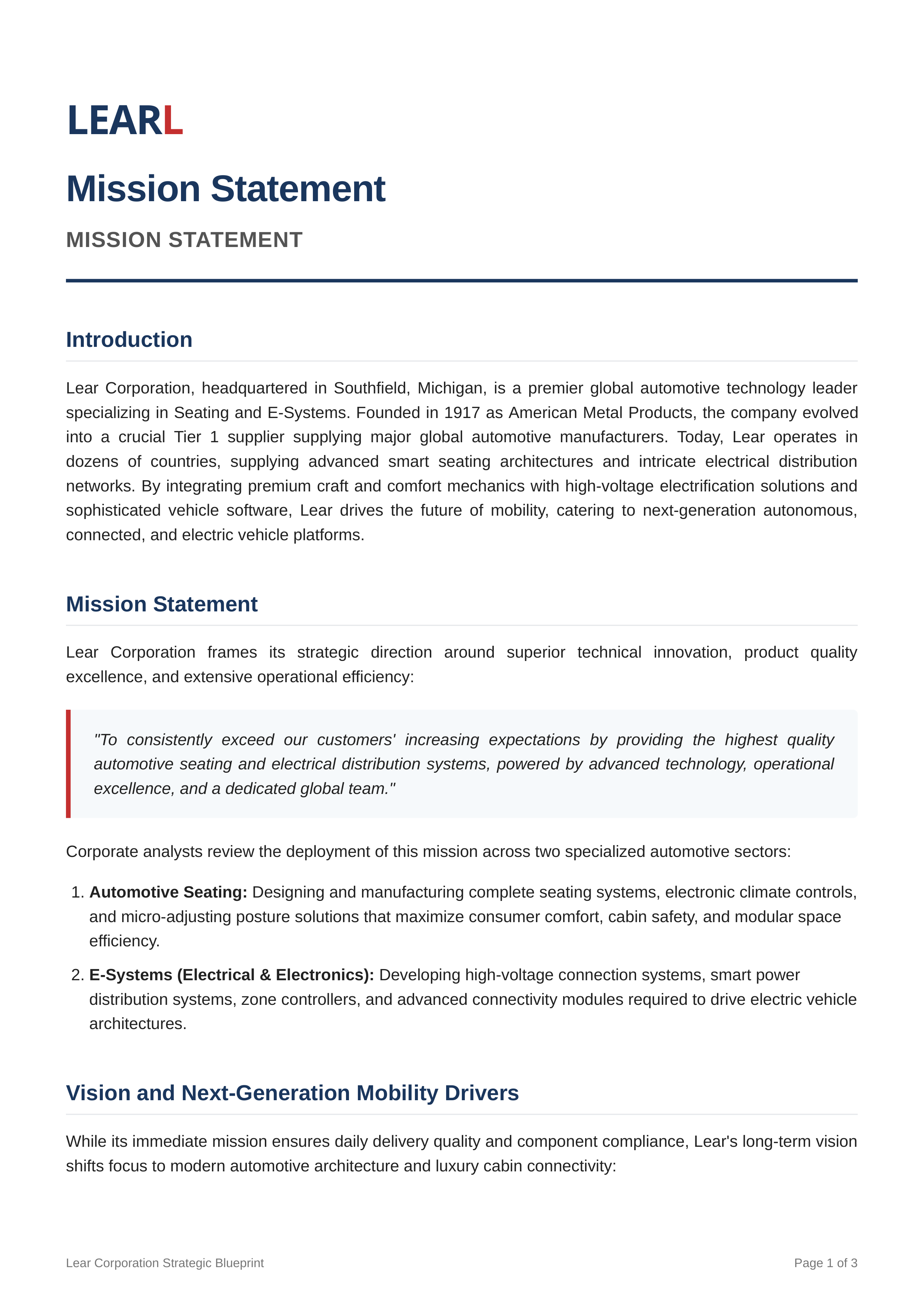 Lear Mission Statement — page 1