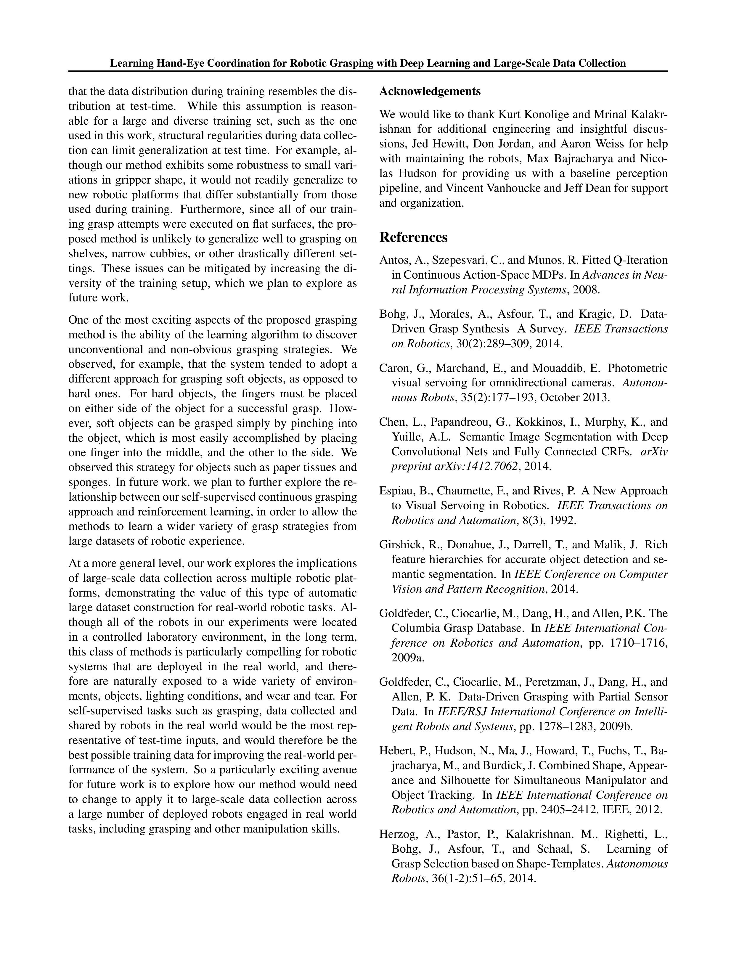 Learning Hand-Eye Coordination for Robotic Grasping Research Paper by Google — page 10