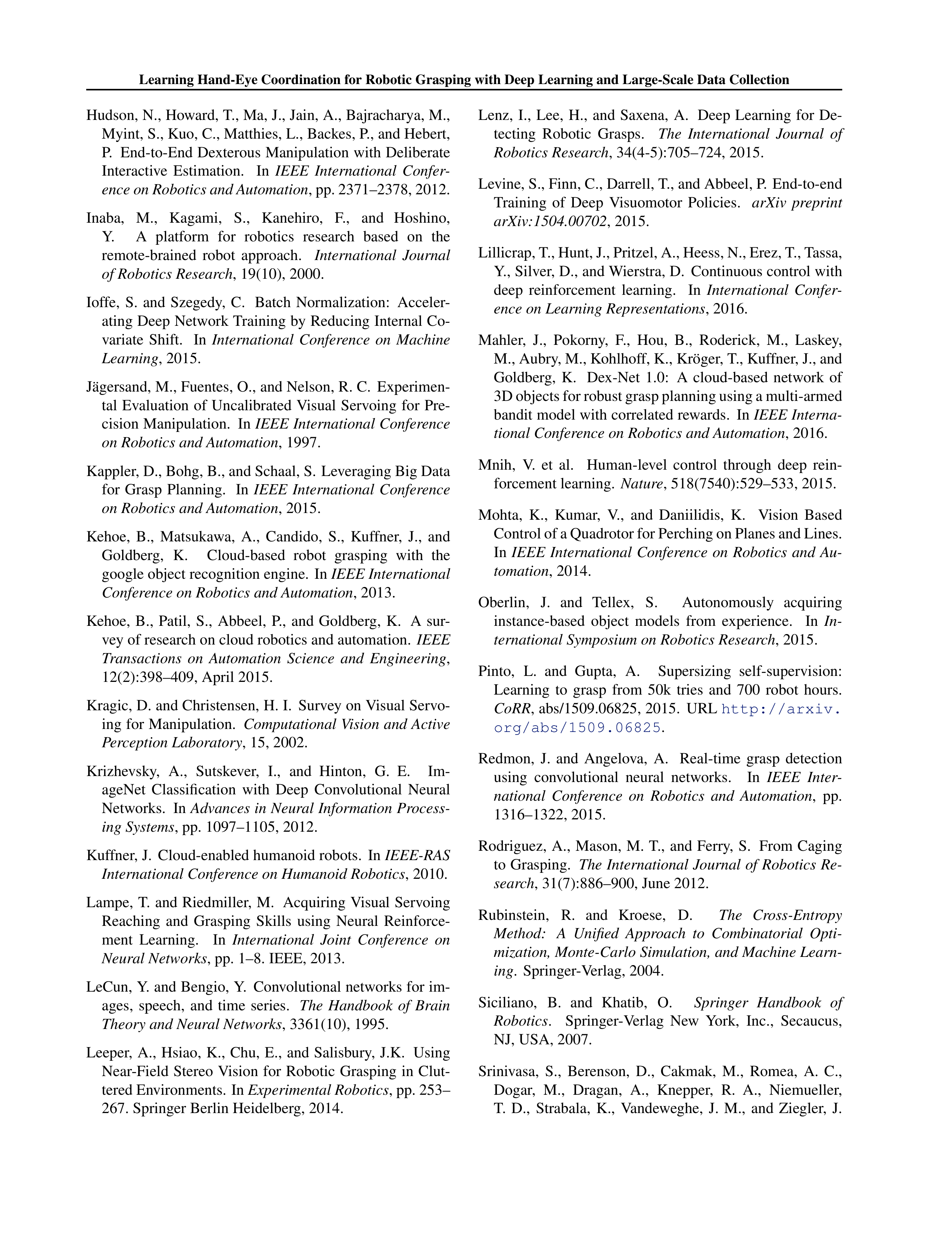 Learning Hand-Eye Coordination for Robotic Grasping Research Paper by Google — page 11