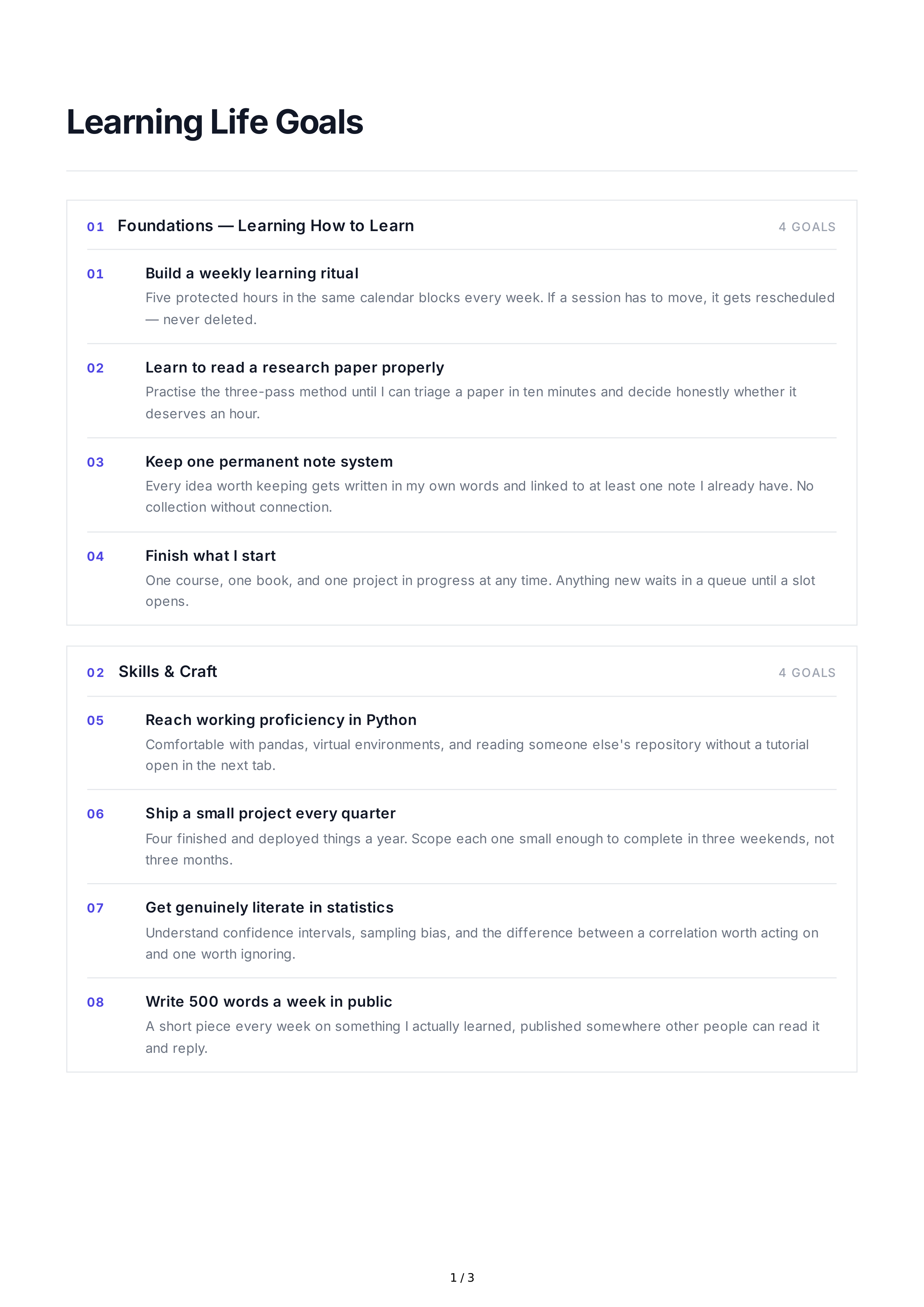 Learning Life Goals — page 1