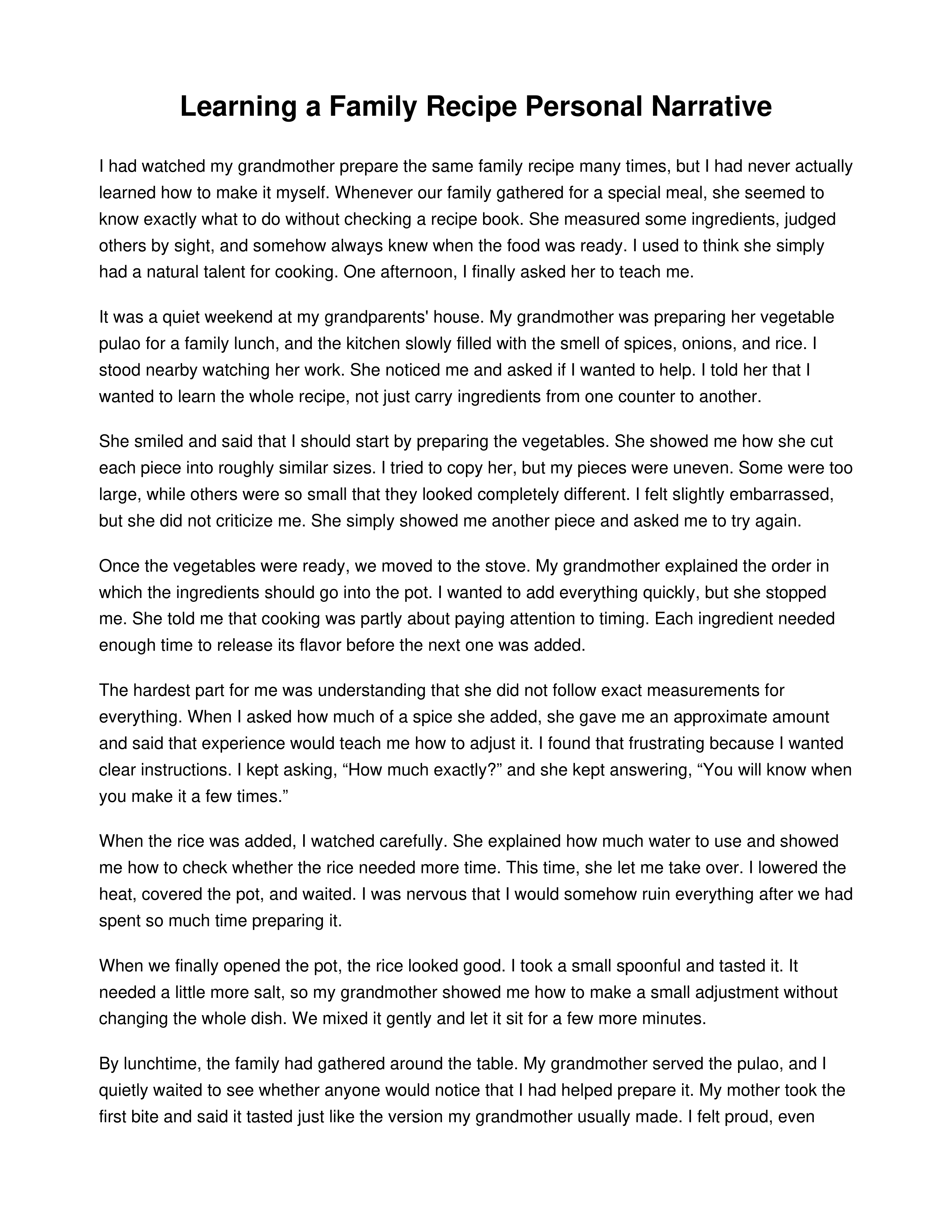 Learning a Family Recipe Personal Narrative — page 1