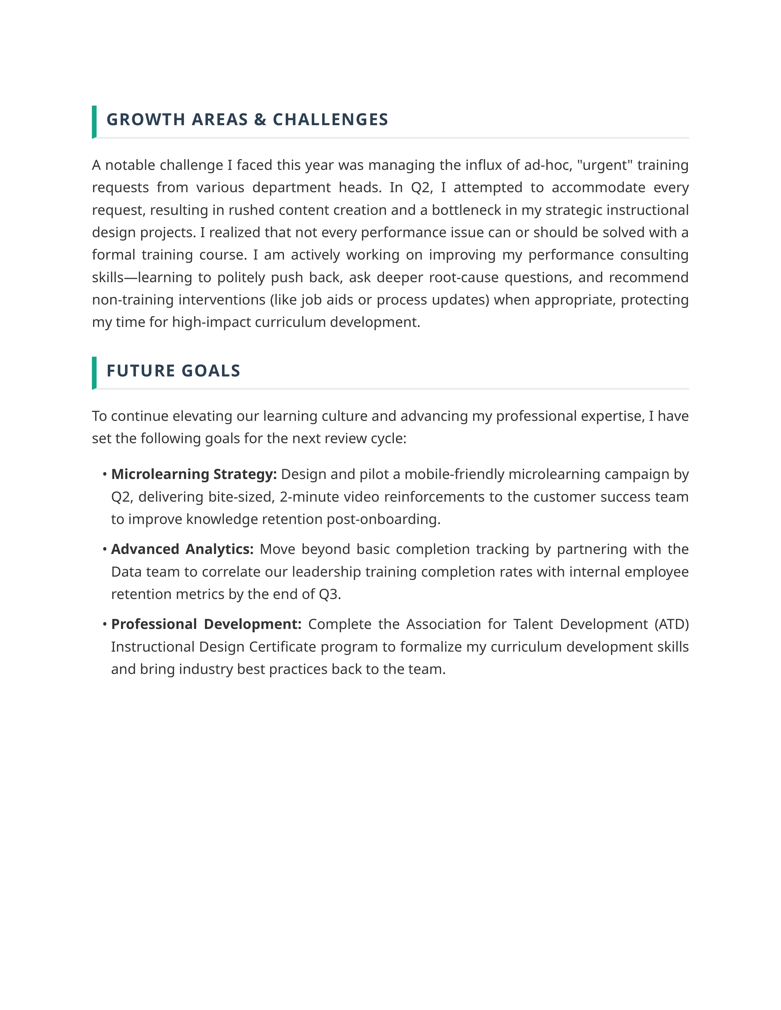 Learning and Development Specialist Self Performance Review — page 2