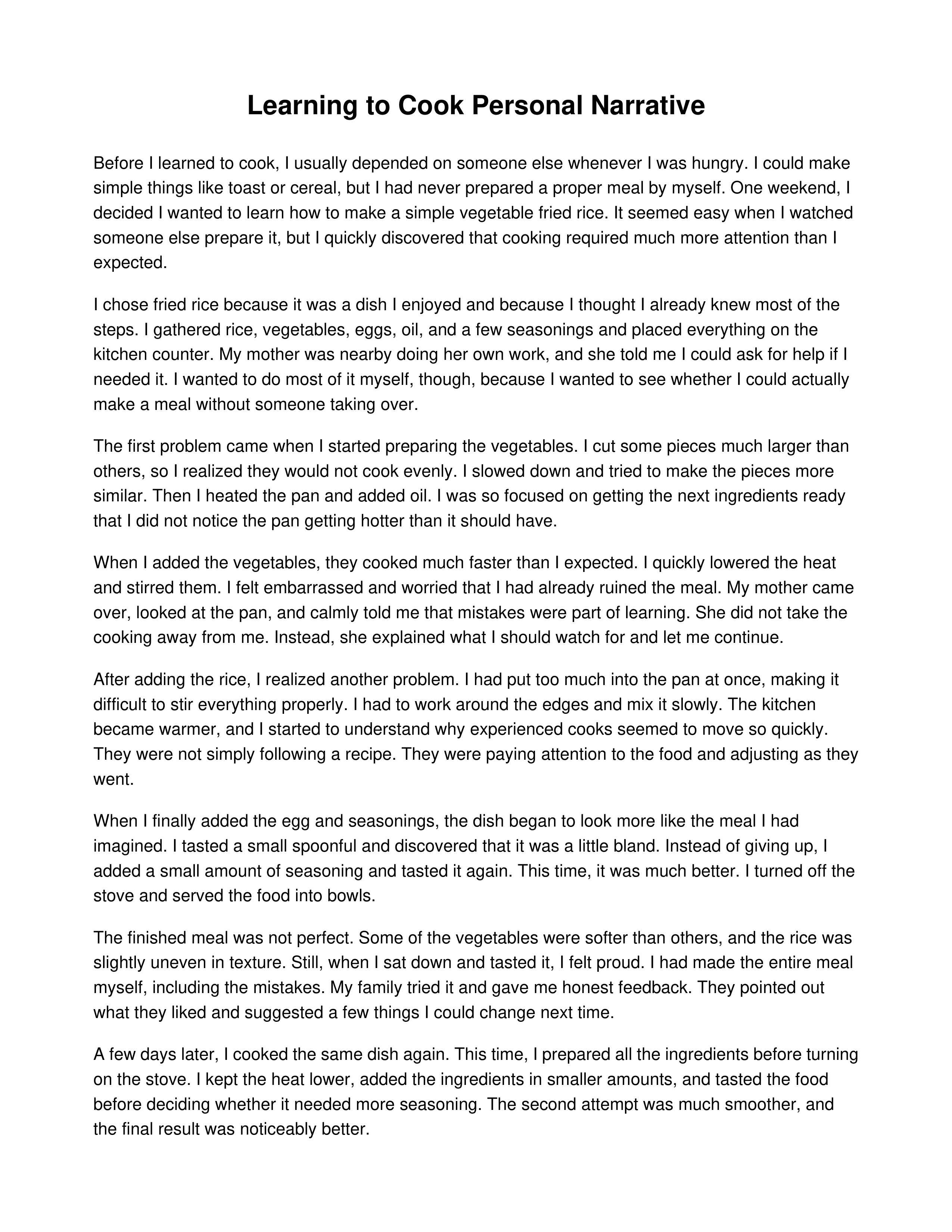 Learning to Cook Personal Narrative — page 1