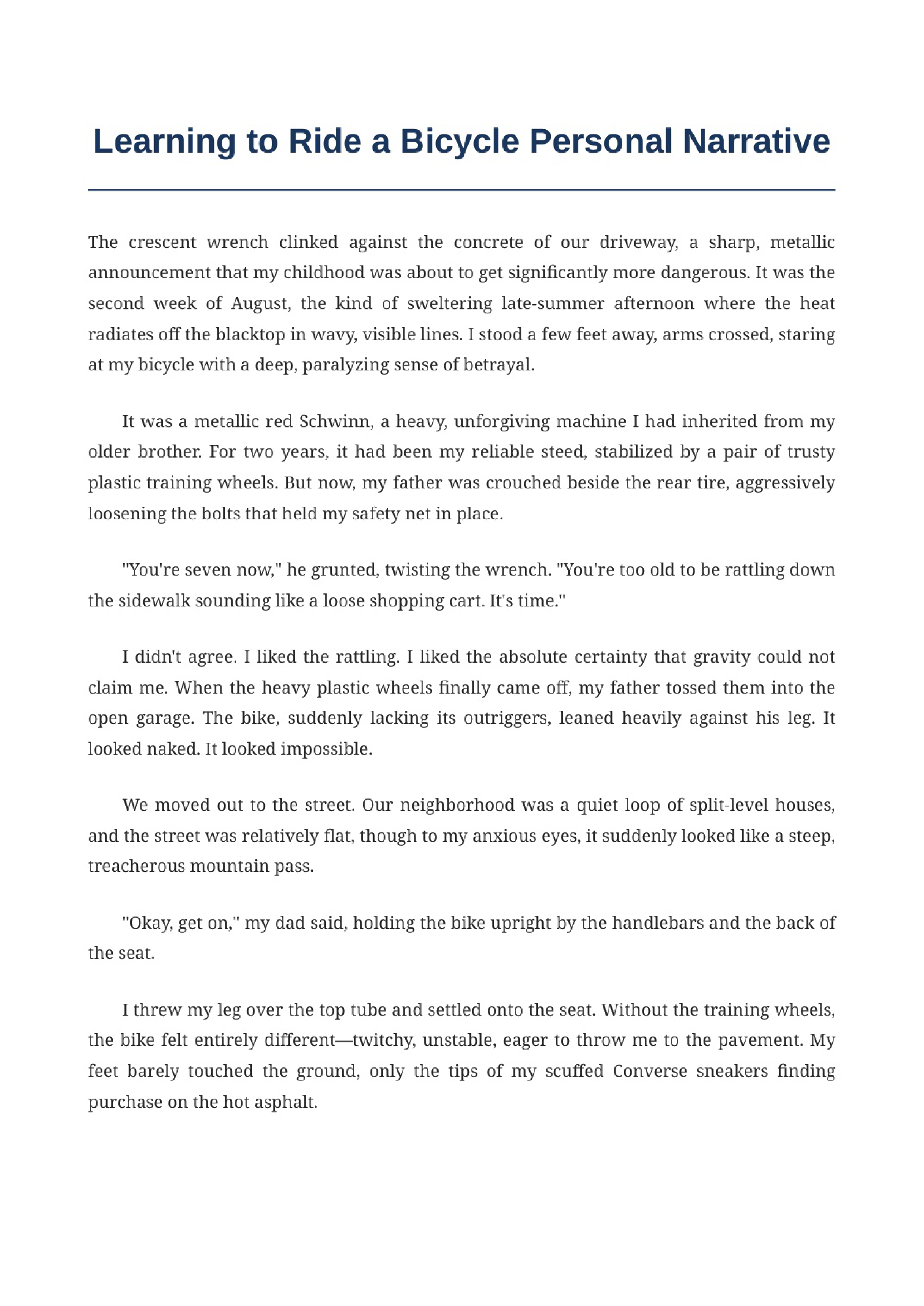 Learning to Ride a Bicycle Personal Narrative — page 1