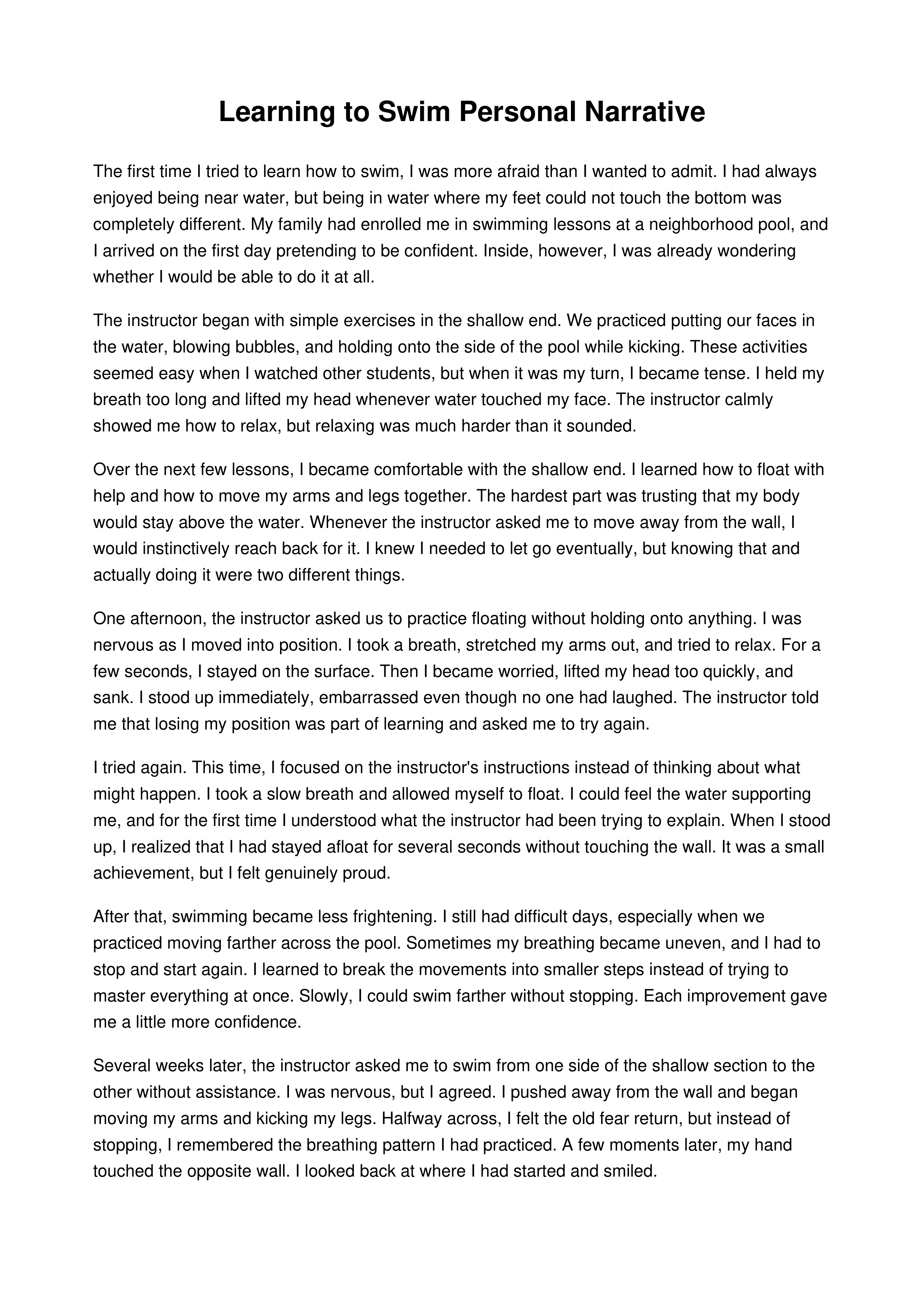 Learning to Swim Personal Narrative — page 1