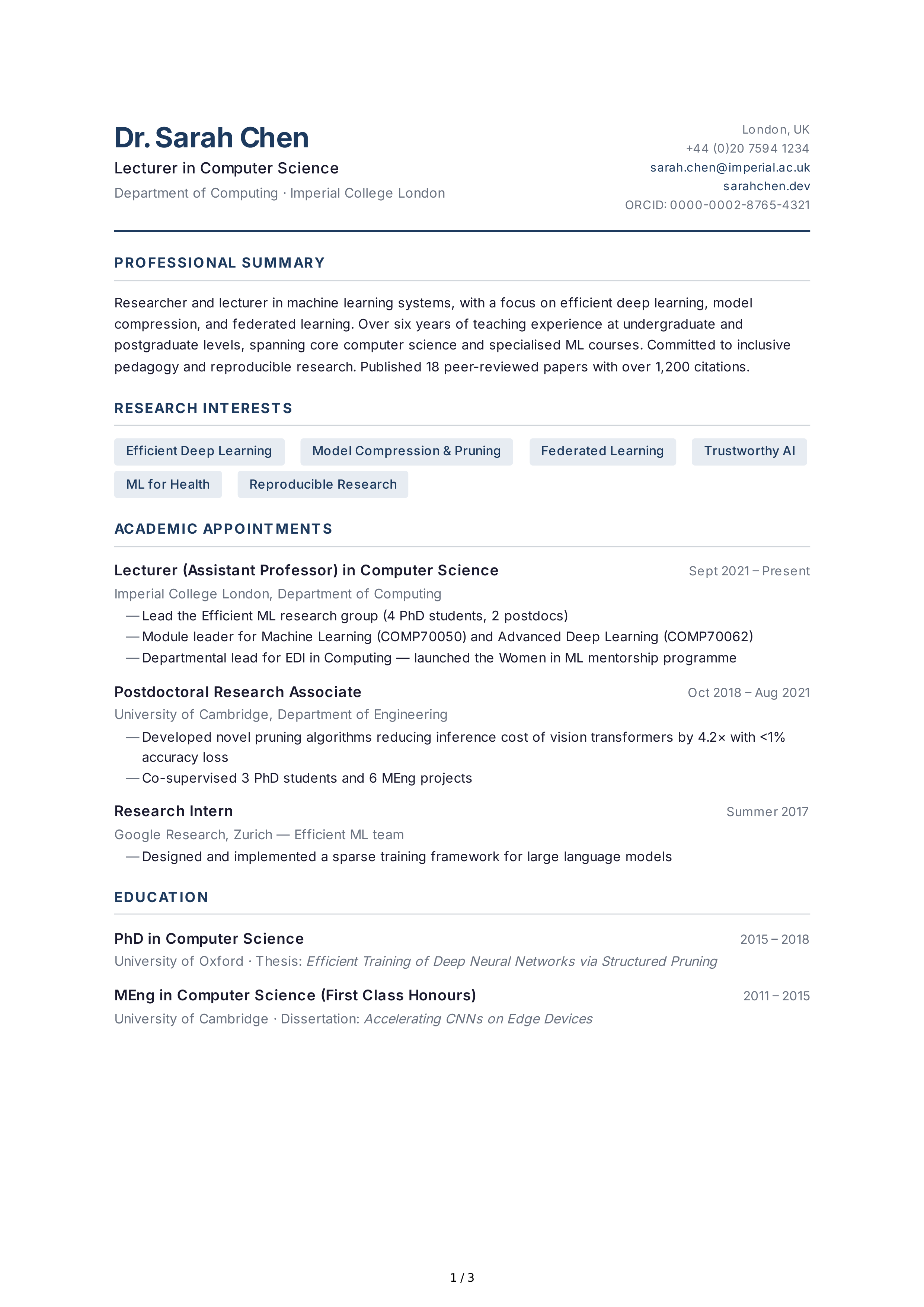 Lecturer CV — page 1