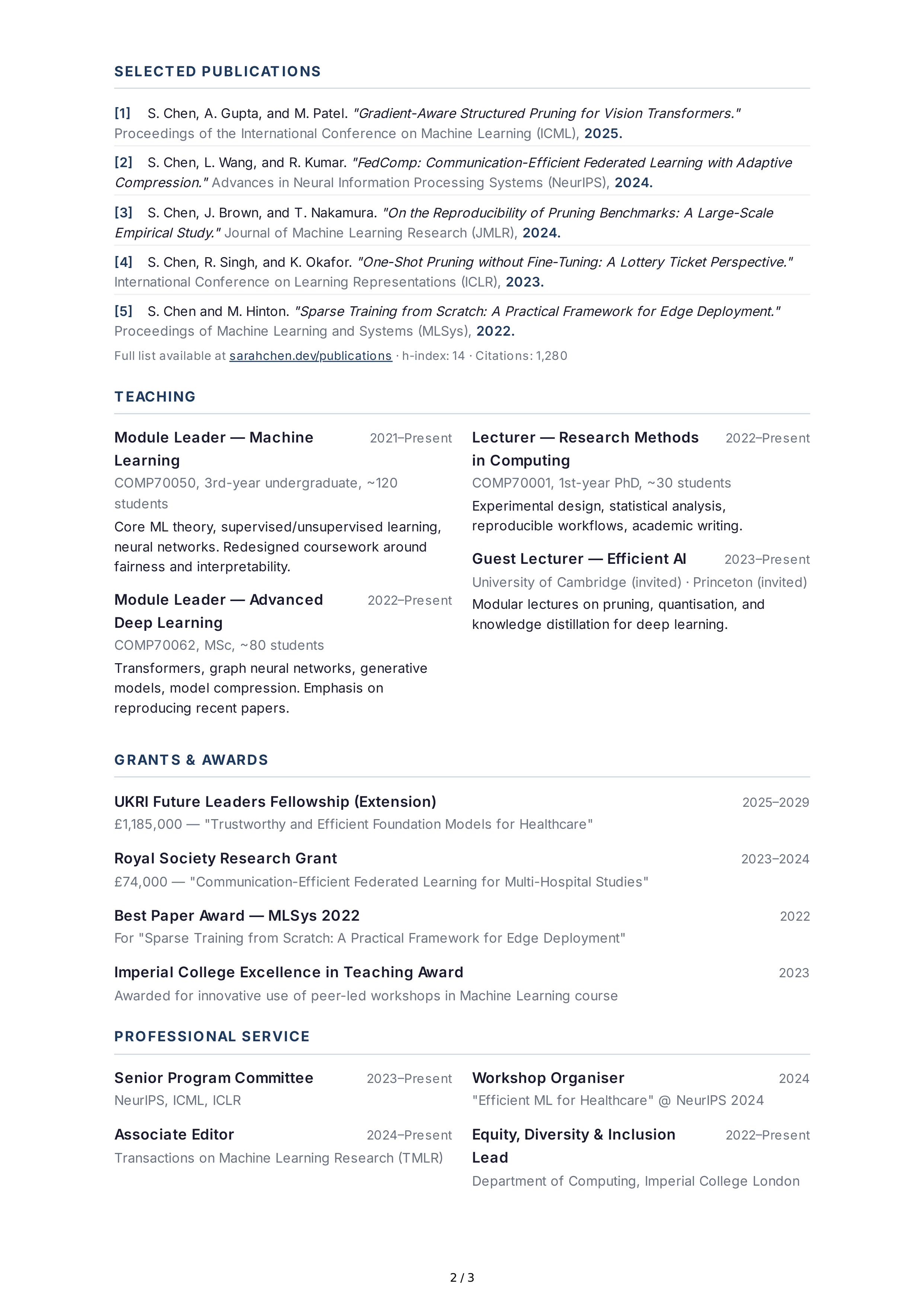 Lecturer CV — page 2