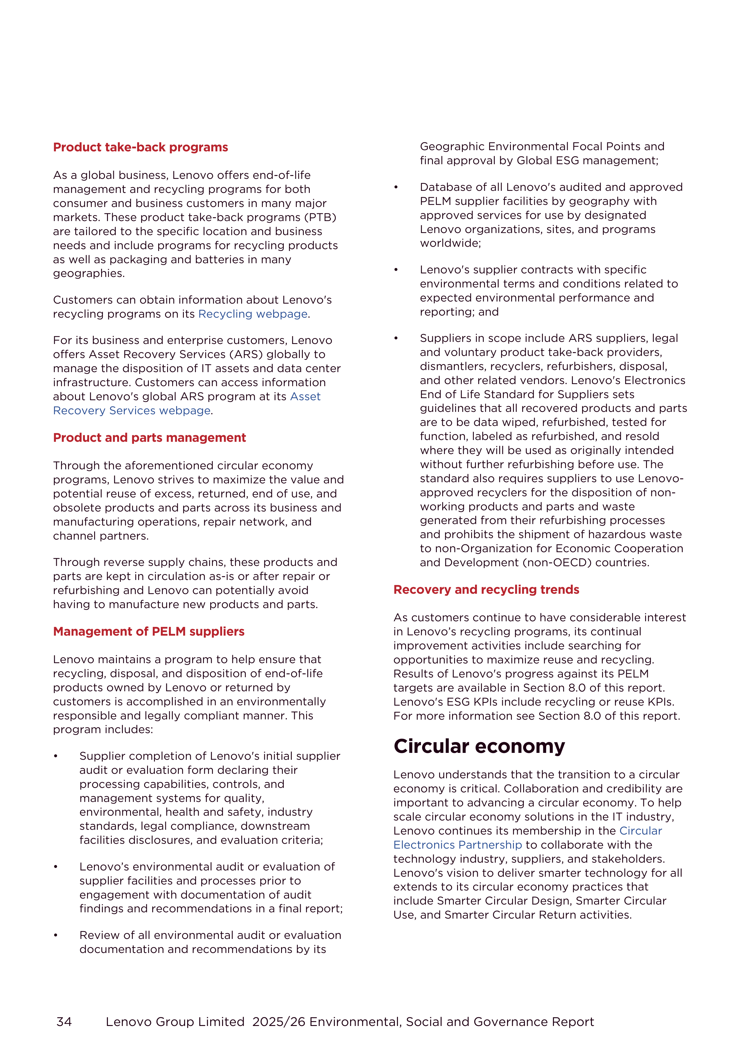 Lenovo Environmental Social Governance Report — page 34