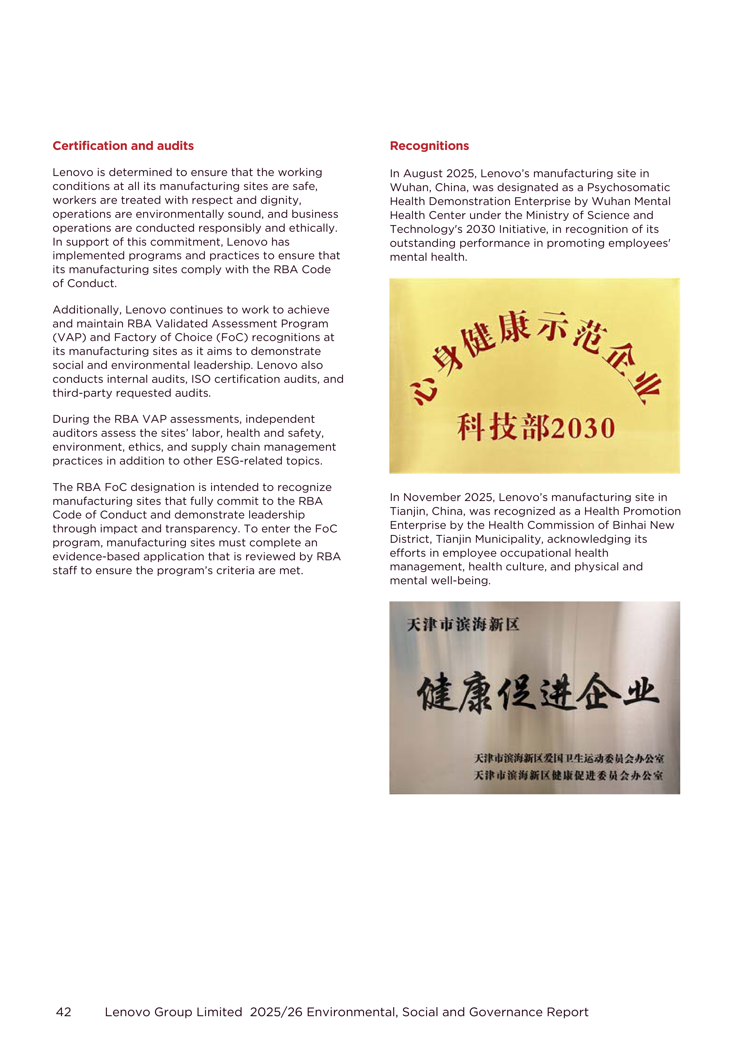 Lenovo Environmental Social Governance Report — page 42