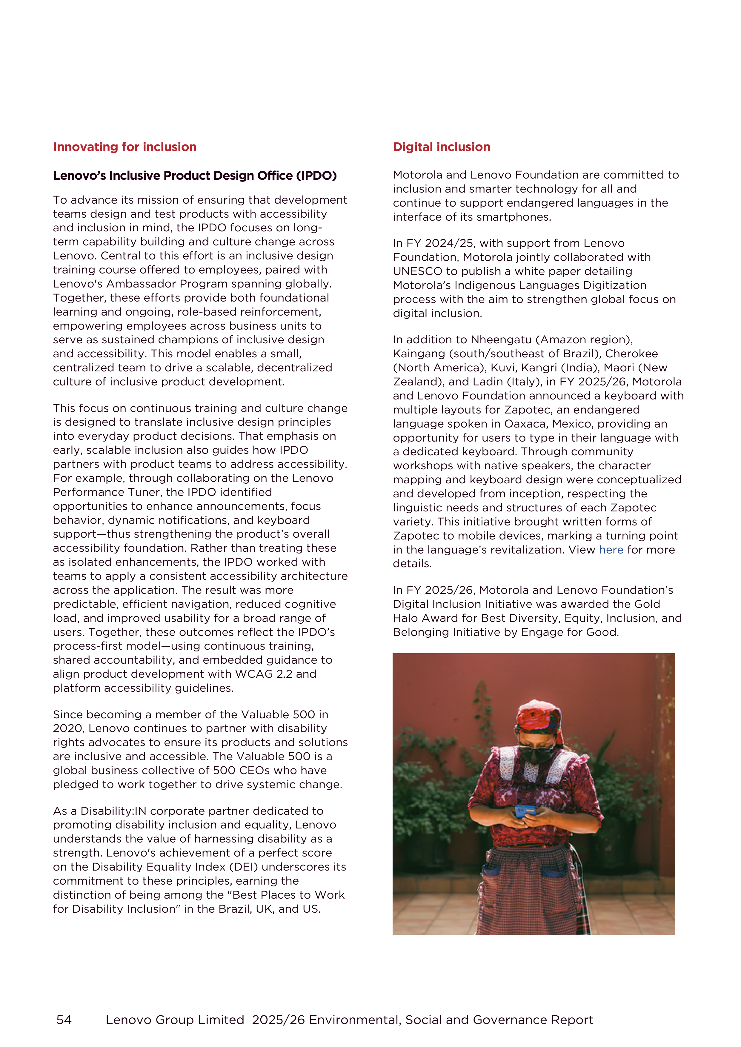 Lenovo Environmental Social Governance Report — page 54