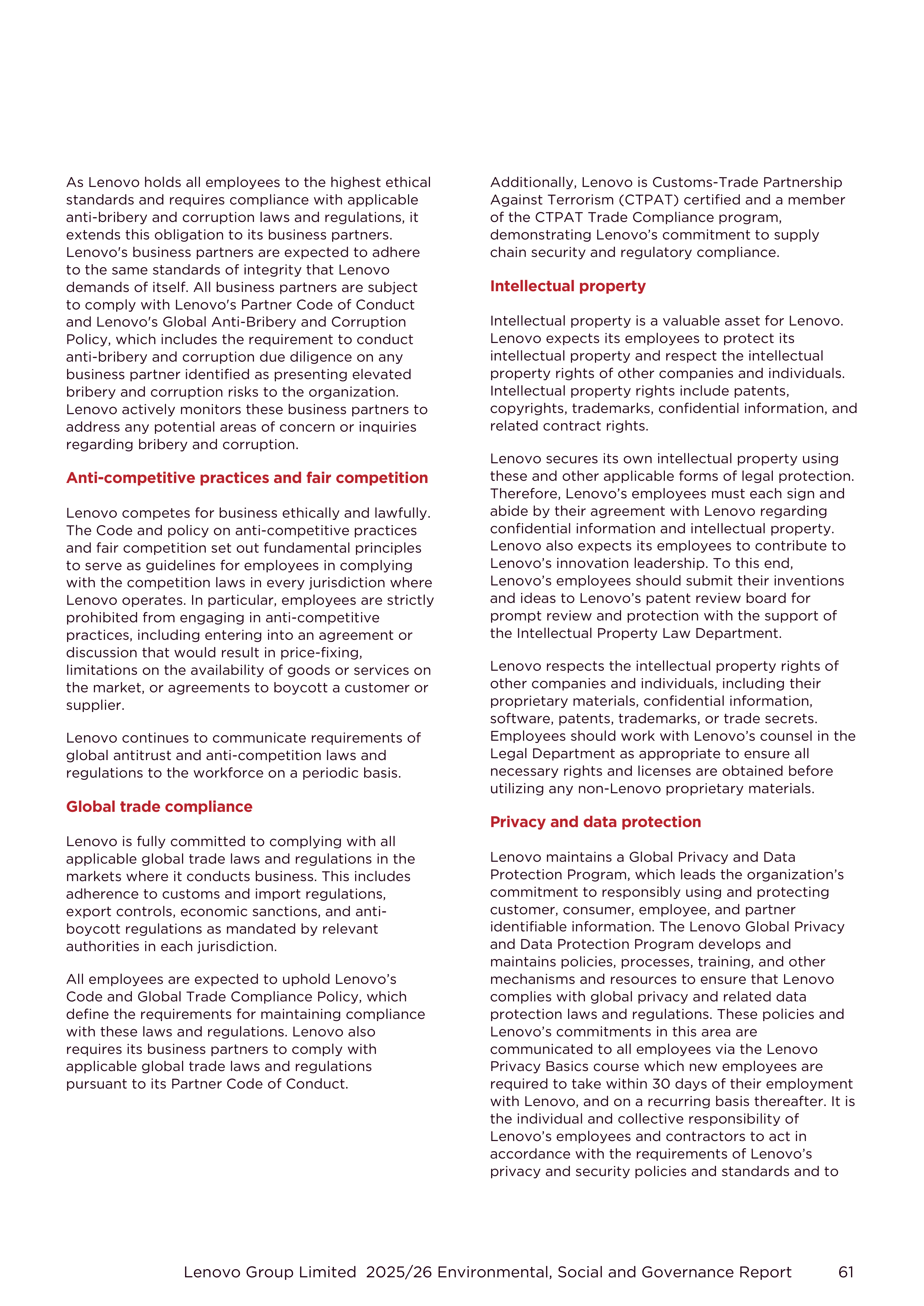 Lenovo Environmental Social Governance Report — page 61