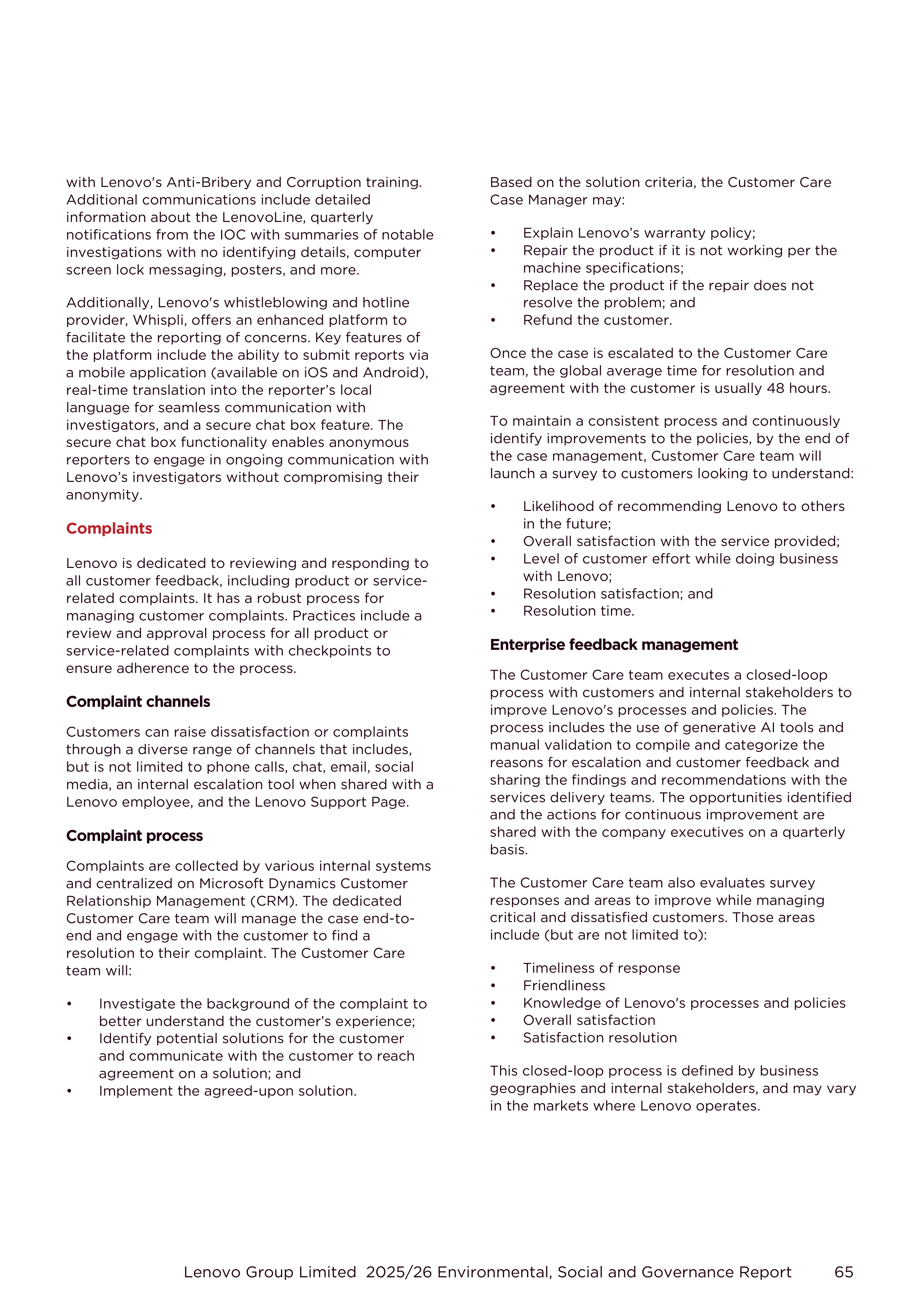 Lenovo Environmental Social Governance Report — page 65