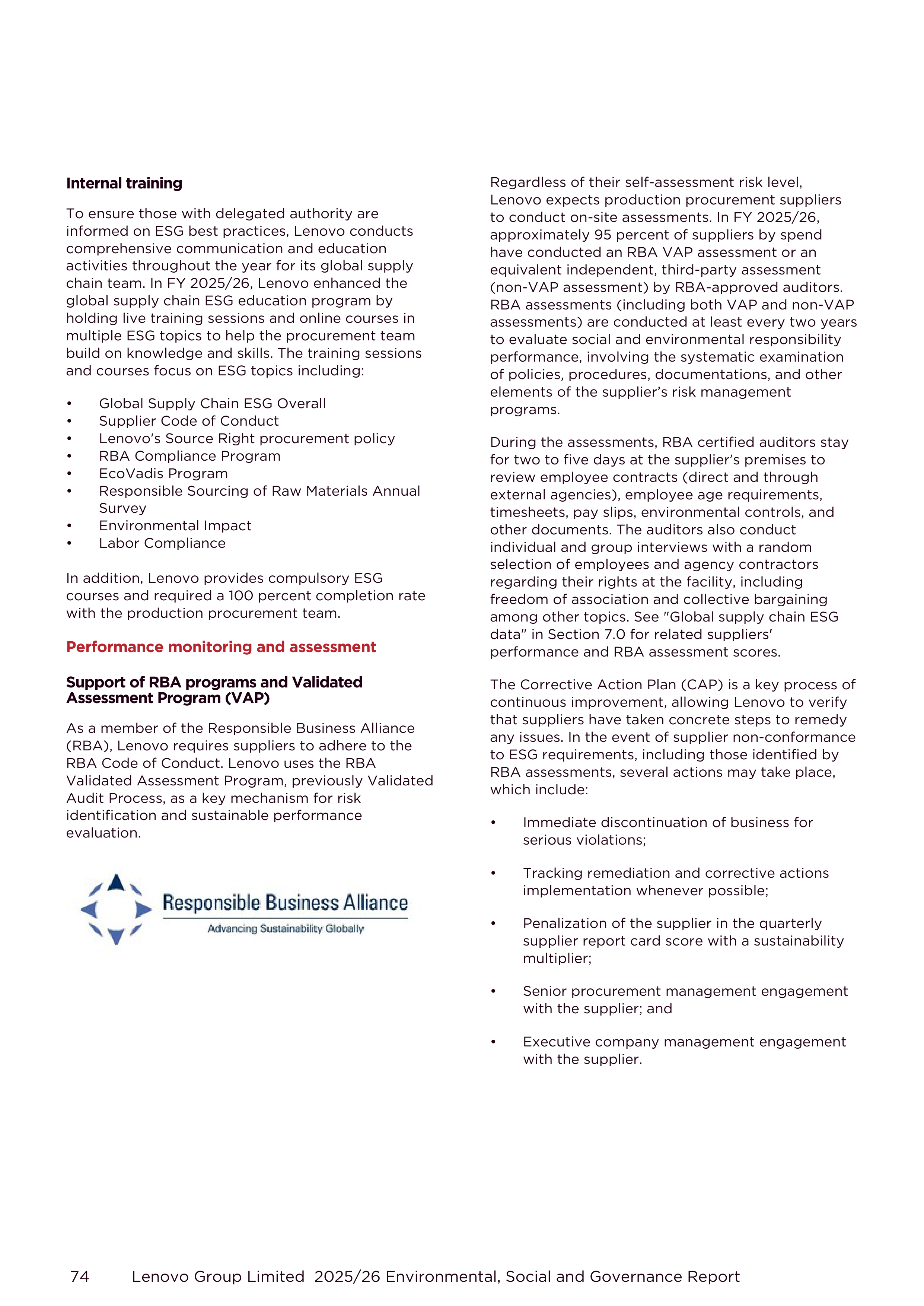 Lenovo Environmental Social Governance Report — page 74
