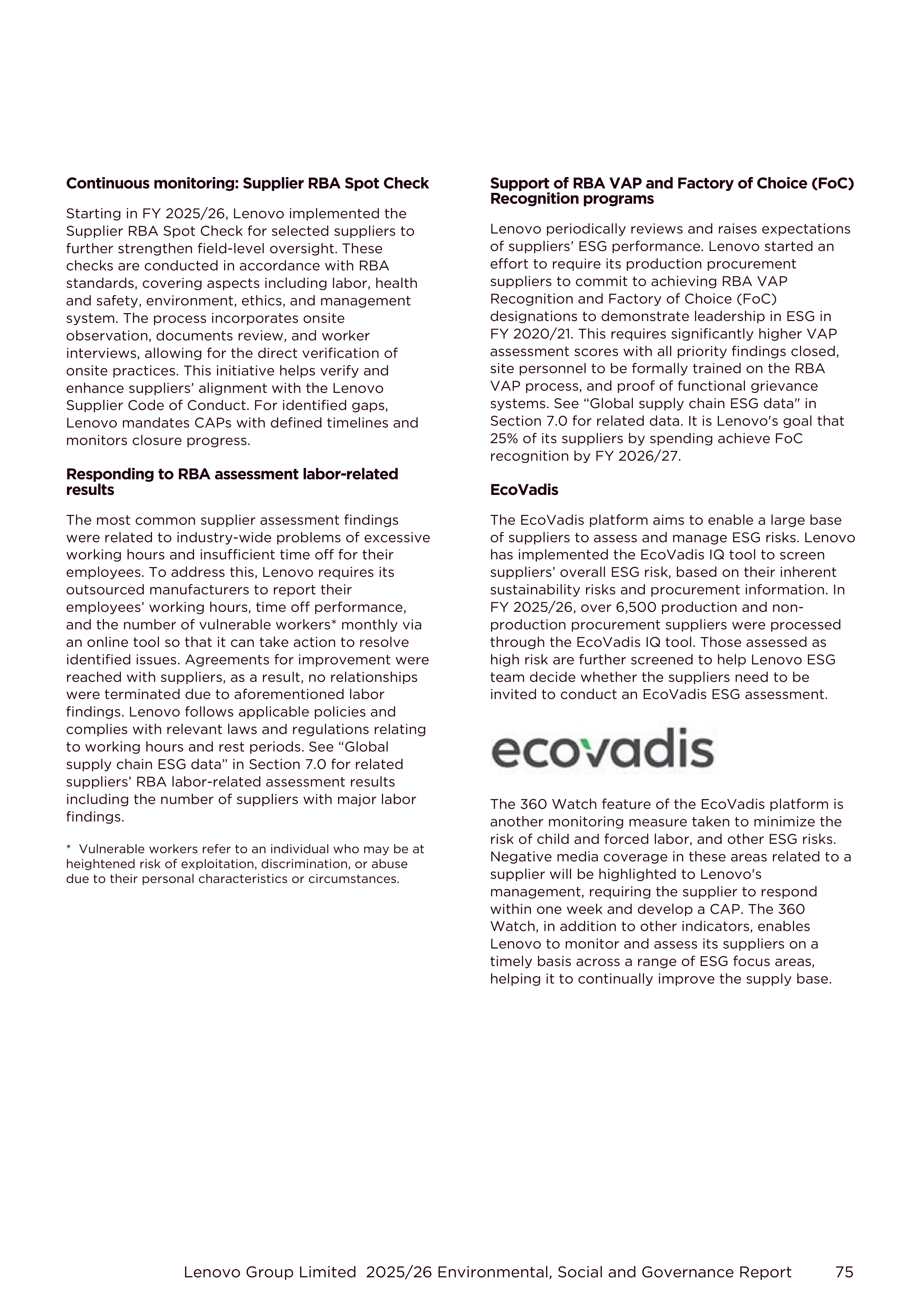 Lenovo Environmental Social Governance Report — page 75