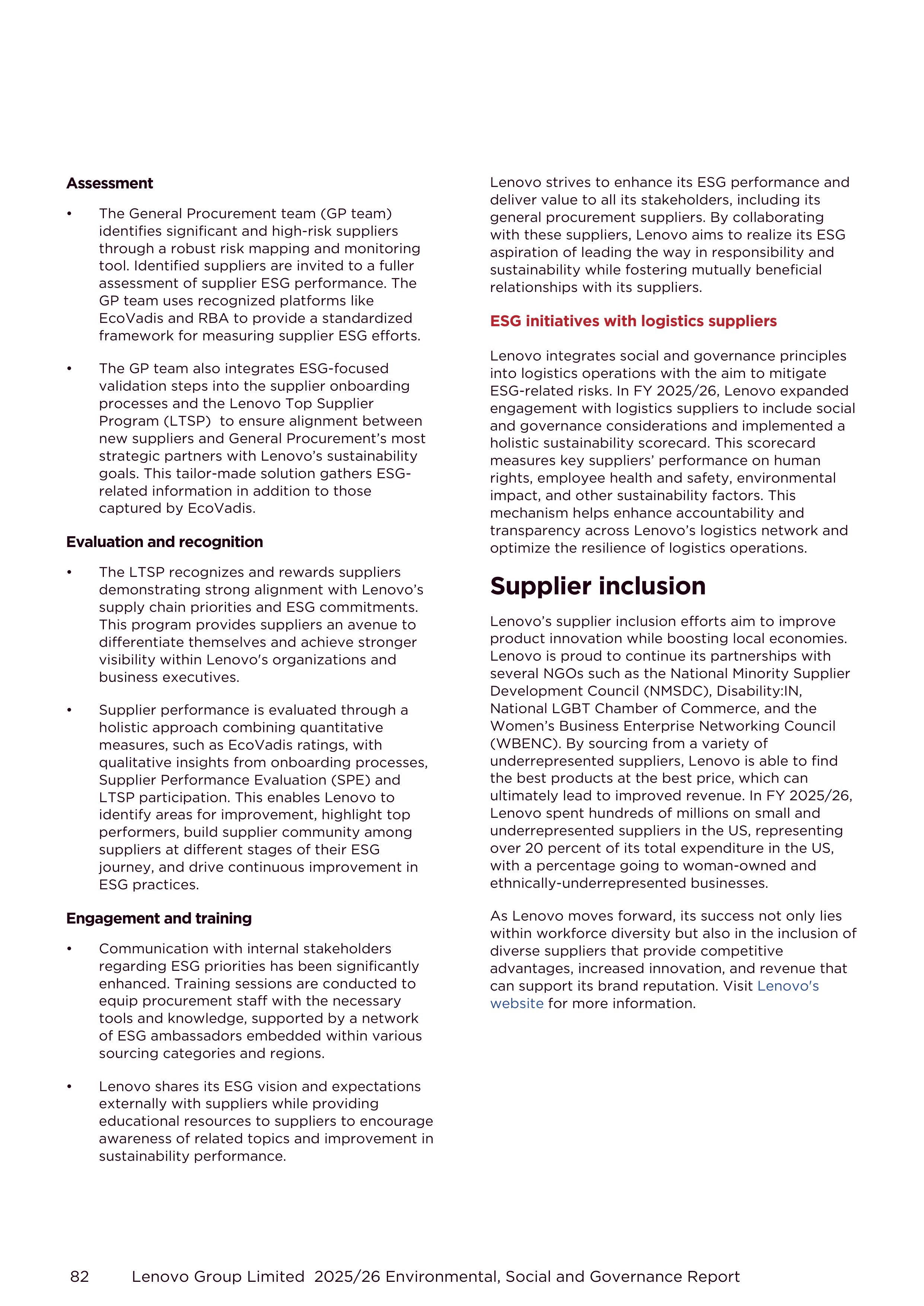 Lenovo Environmental Social Governance Report — page 82