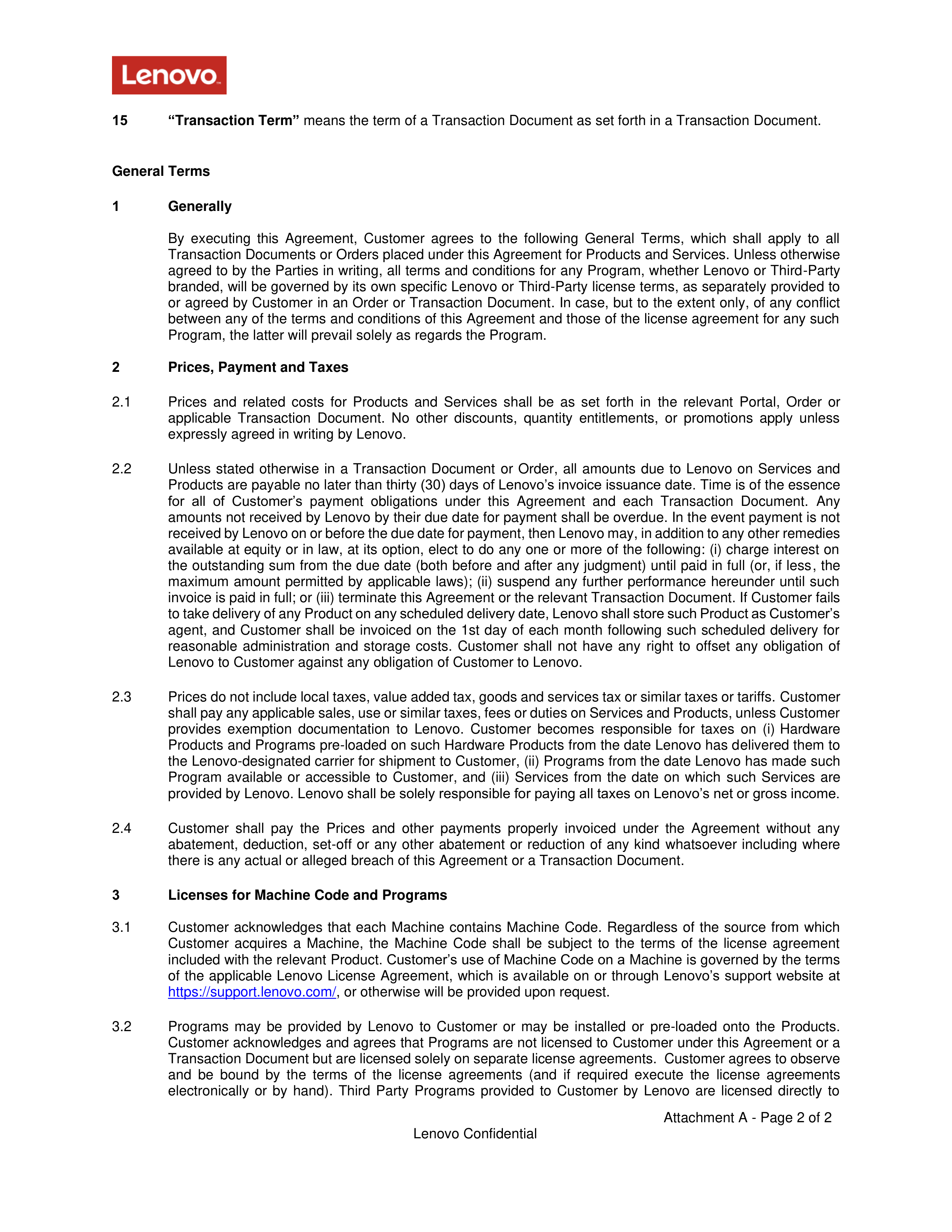 Lenovo Framework Agreement — page 2