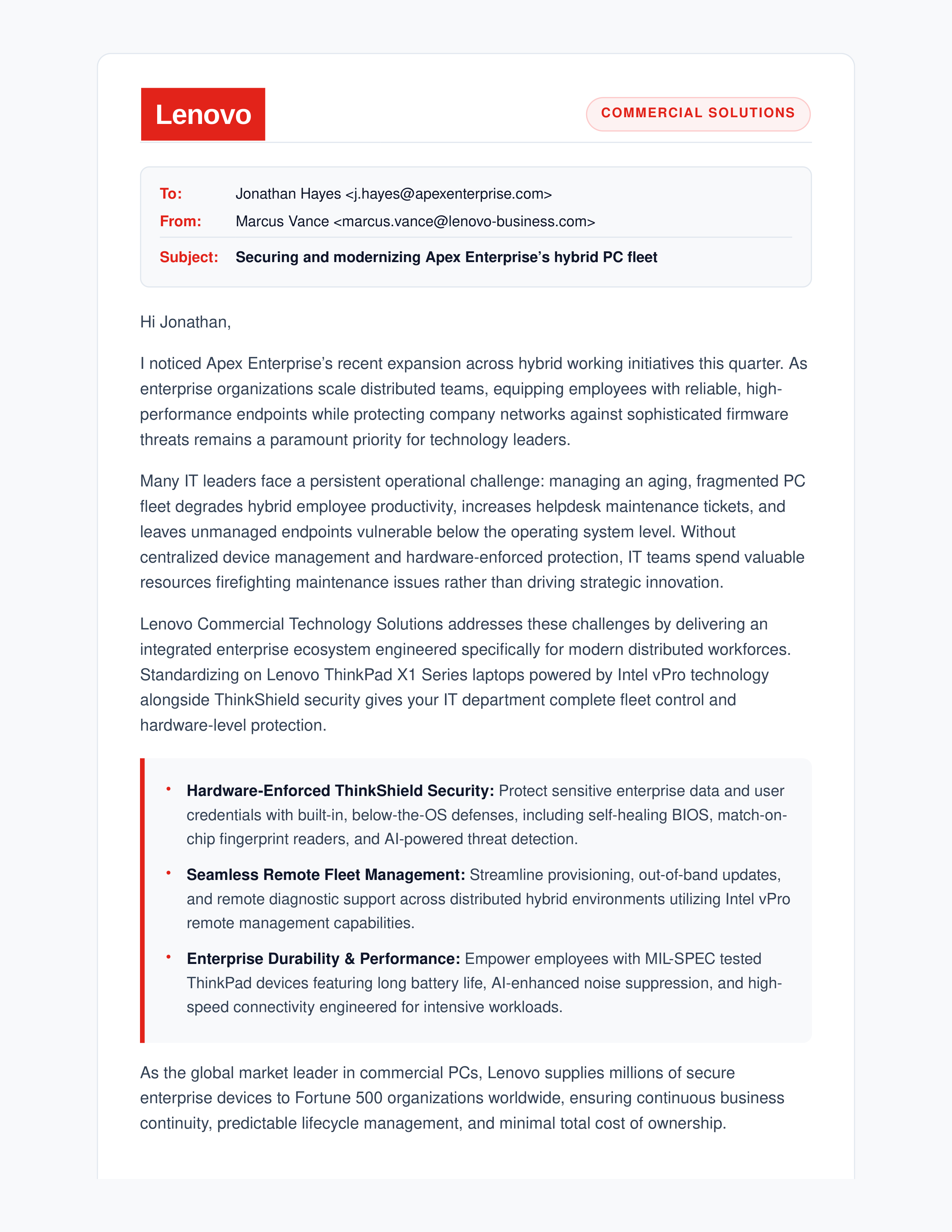 Lenovo Sales Email — page 1