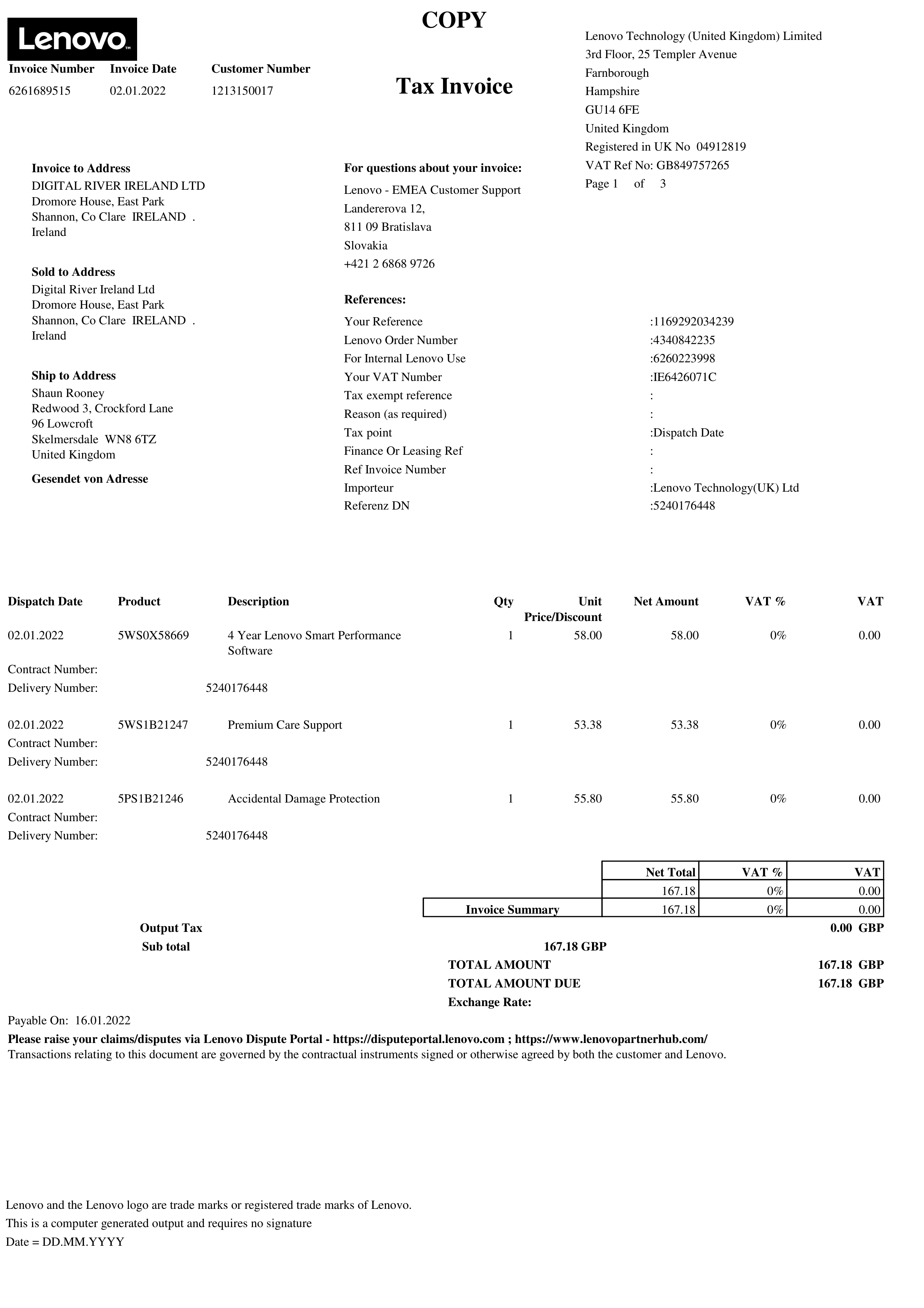 Lenovo Tax Invoice — page 1