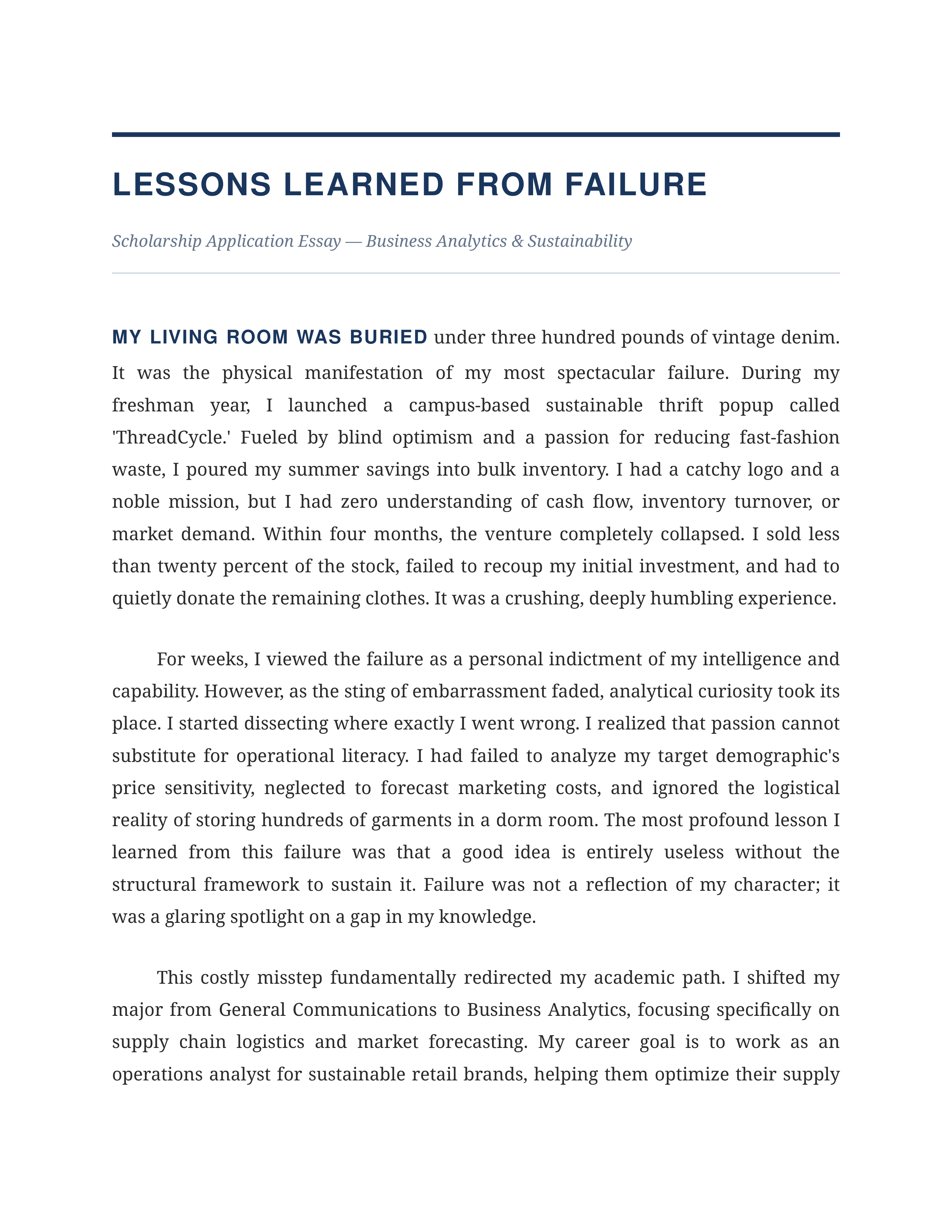 Lessons Learned From Failure Scholarship Essay — page 1