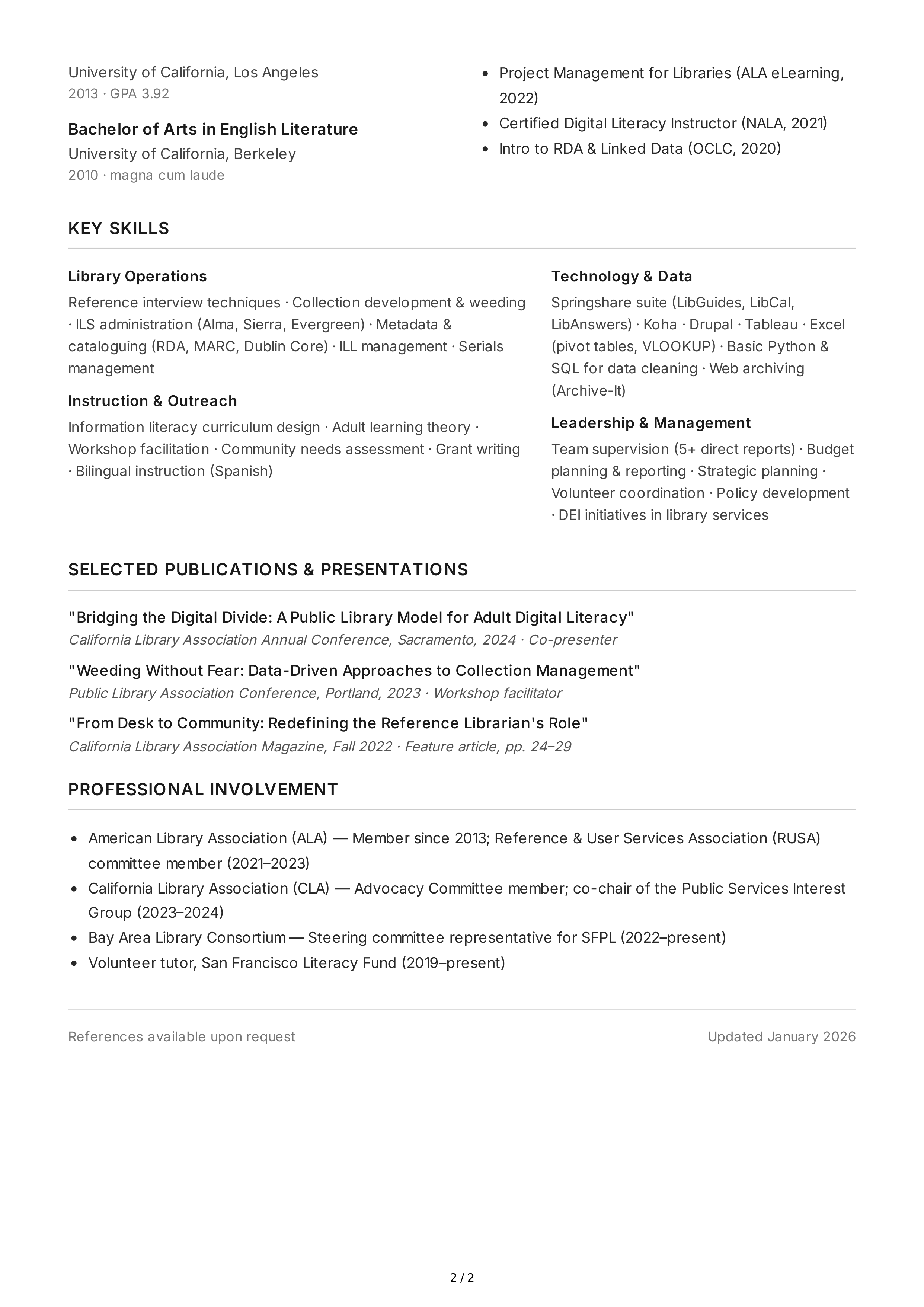 Librarian CV — page 2