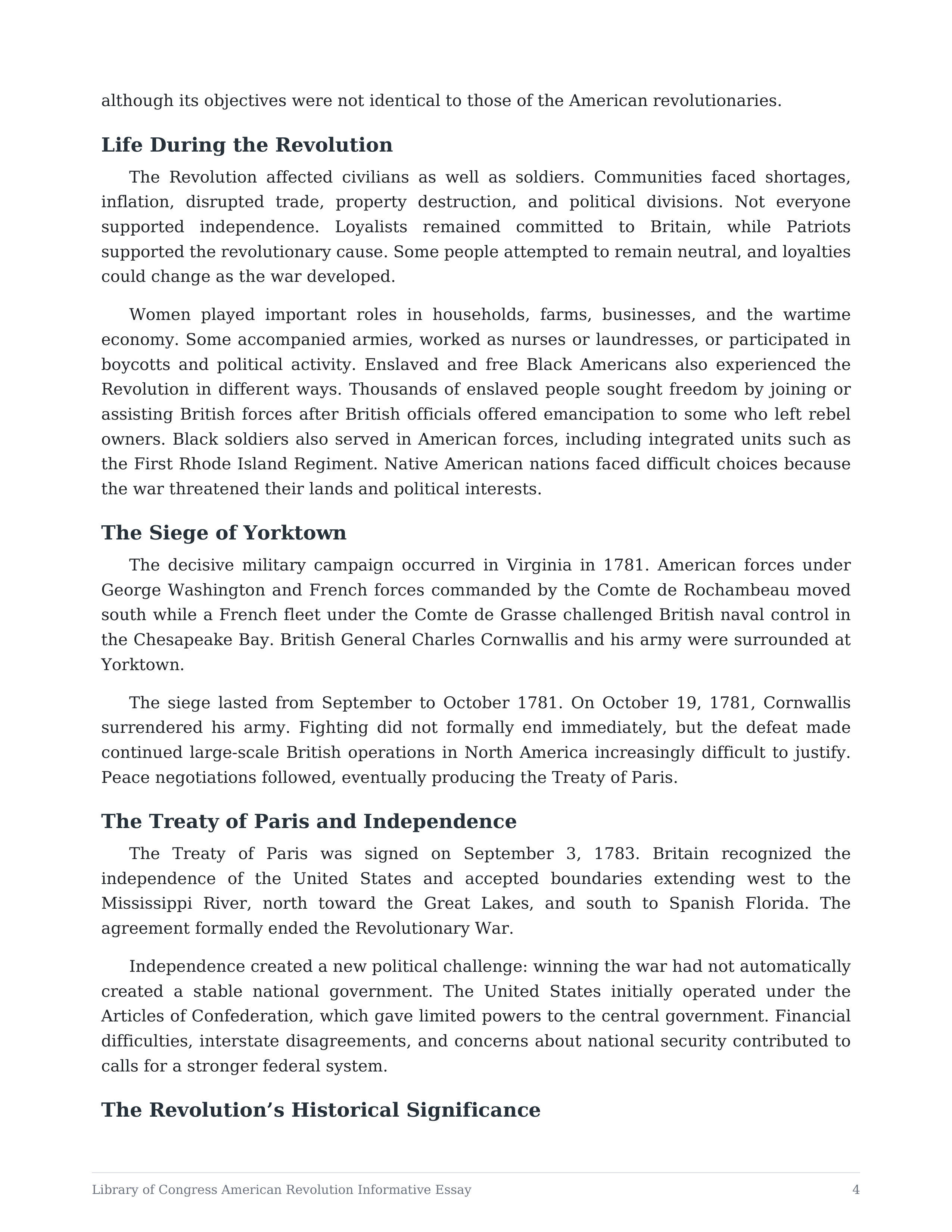 Library of Congress American Revolution Informative Essay — page 4