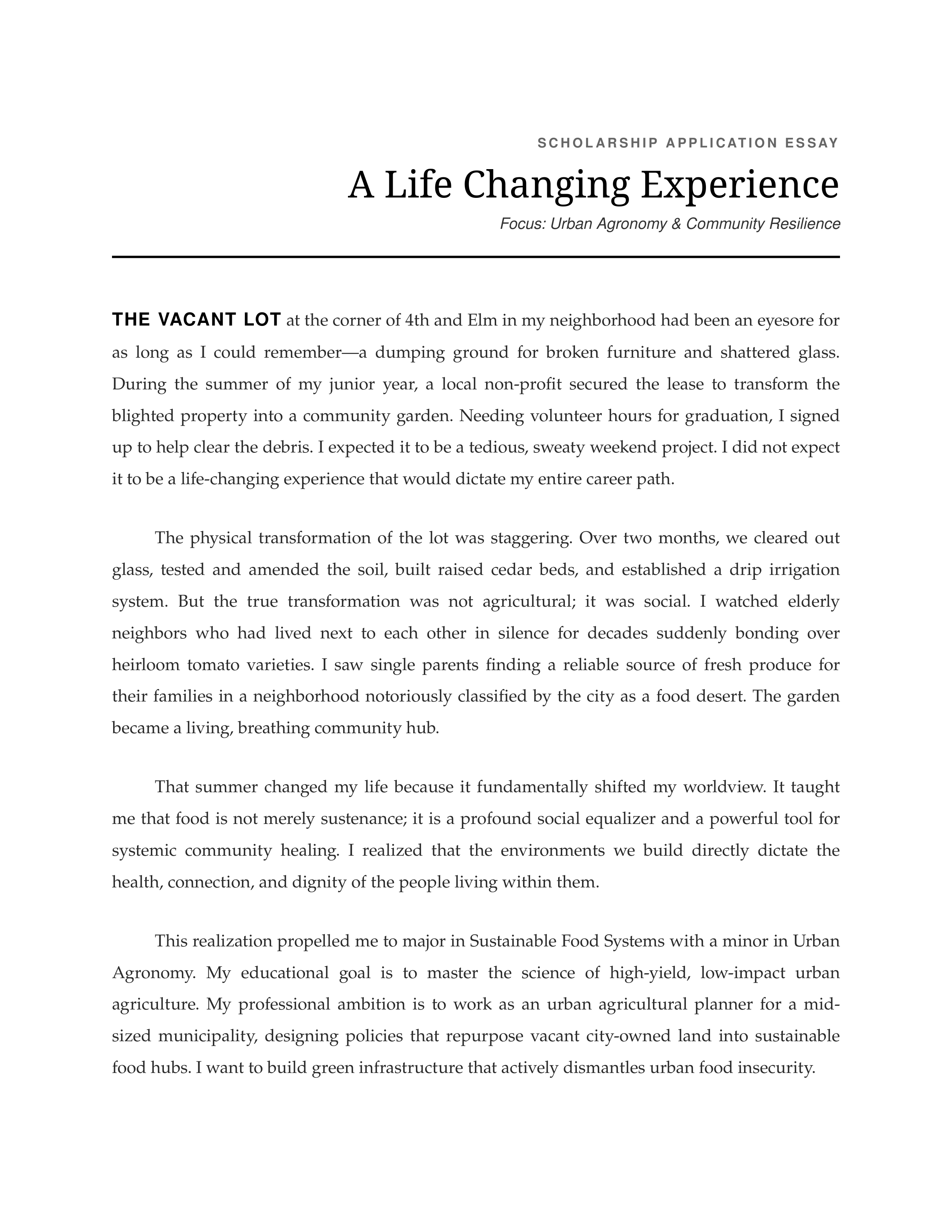 Life Changing Experience Scholarship Essay — page 1