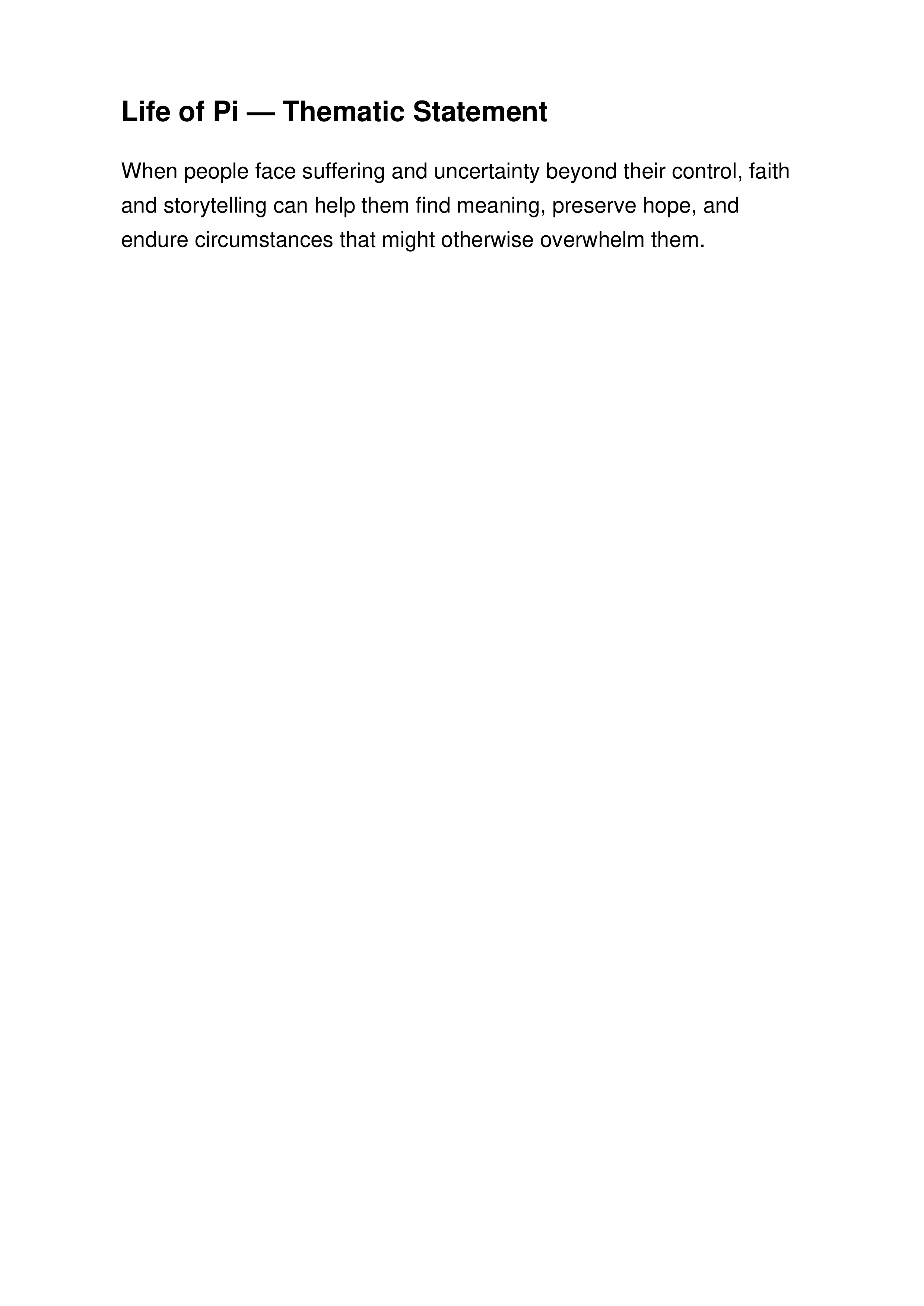 Life of Pi Thematic Statement — page 1