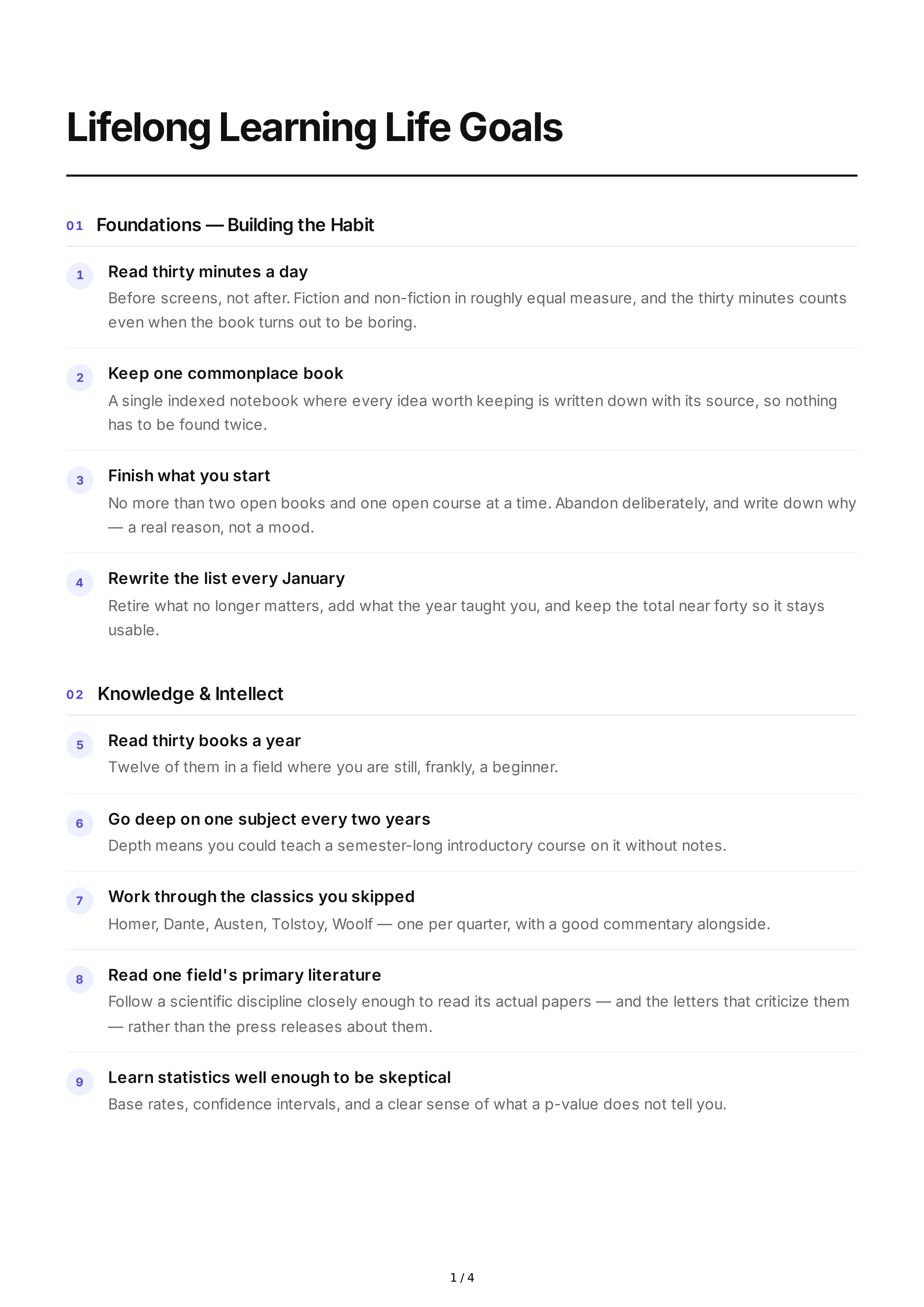 Lifelong Learning Life Goals — page 1