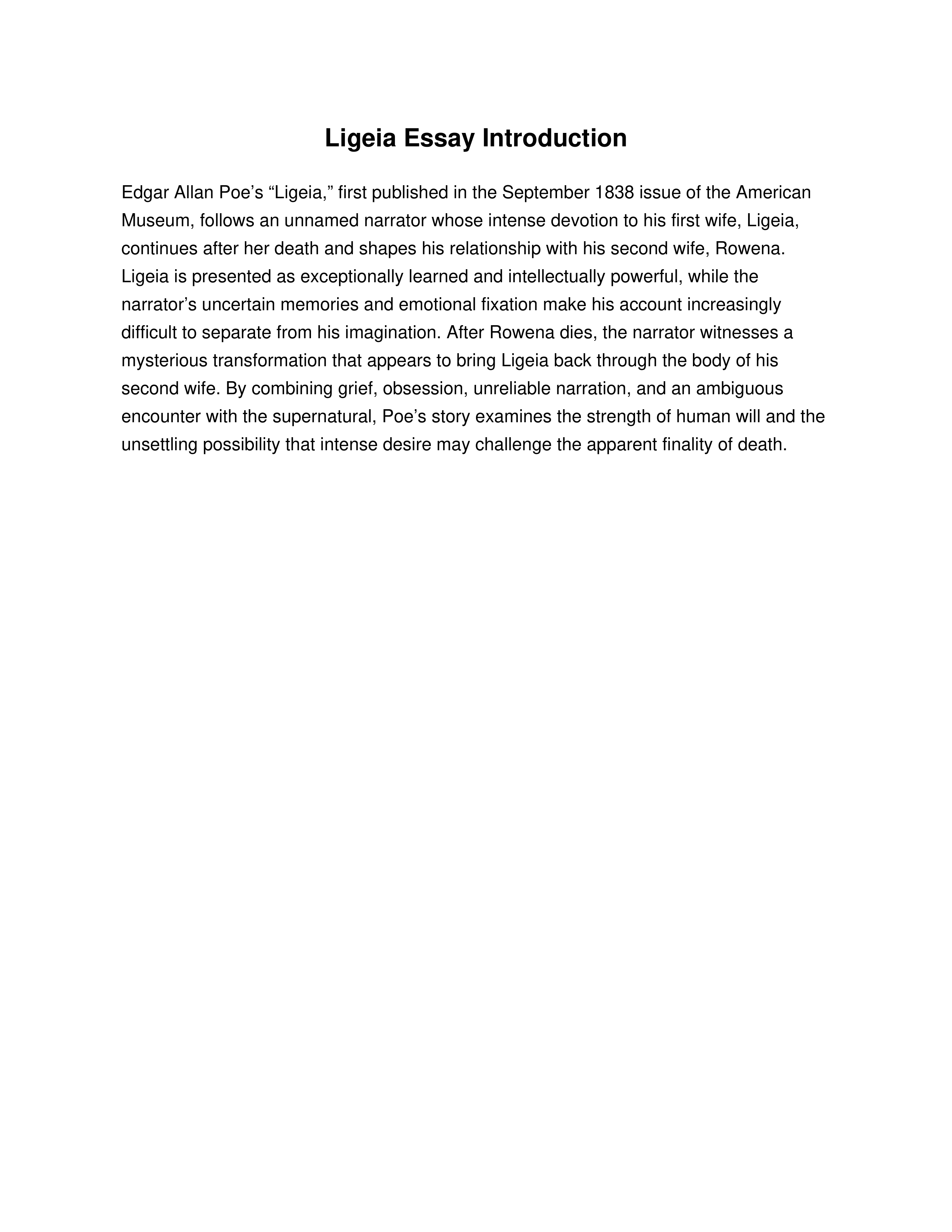 Ligeia Essay Introduction — page 1