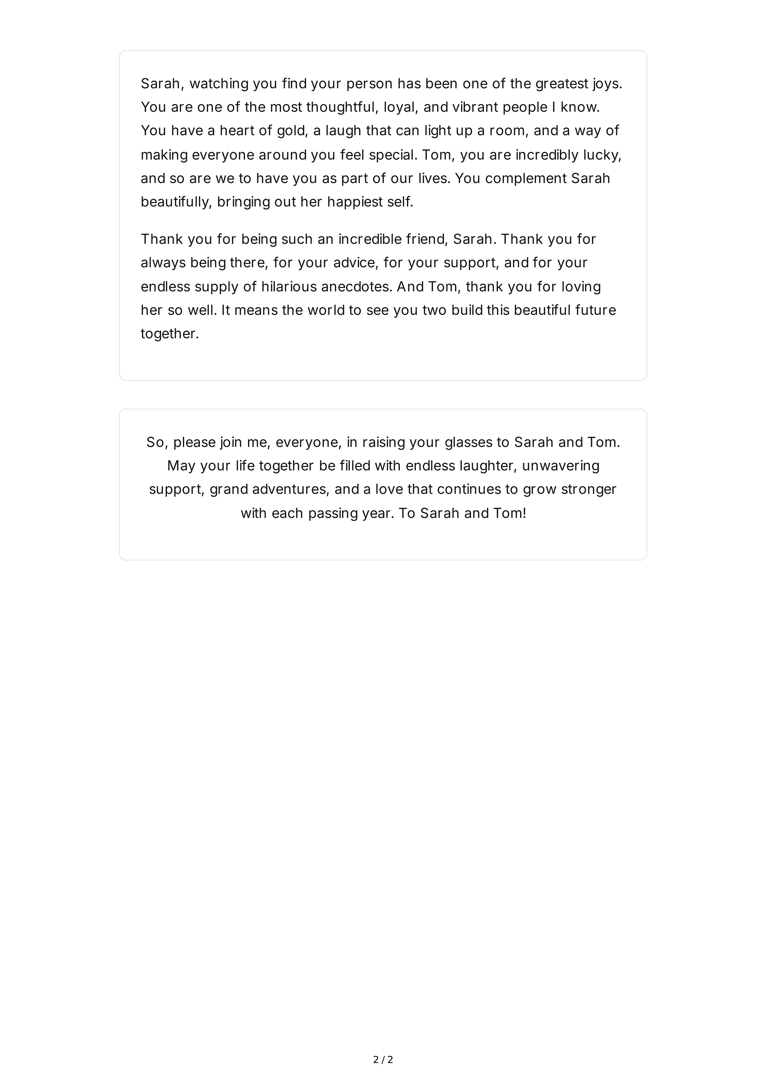 Lighthearted Maid of Honor Speech — page 2
