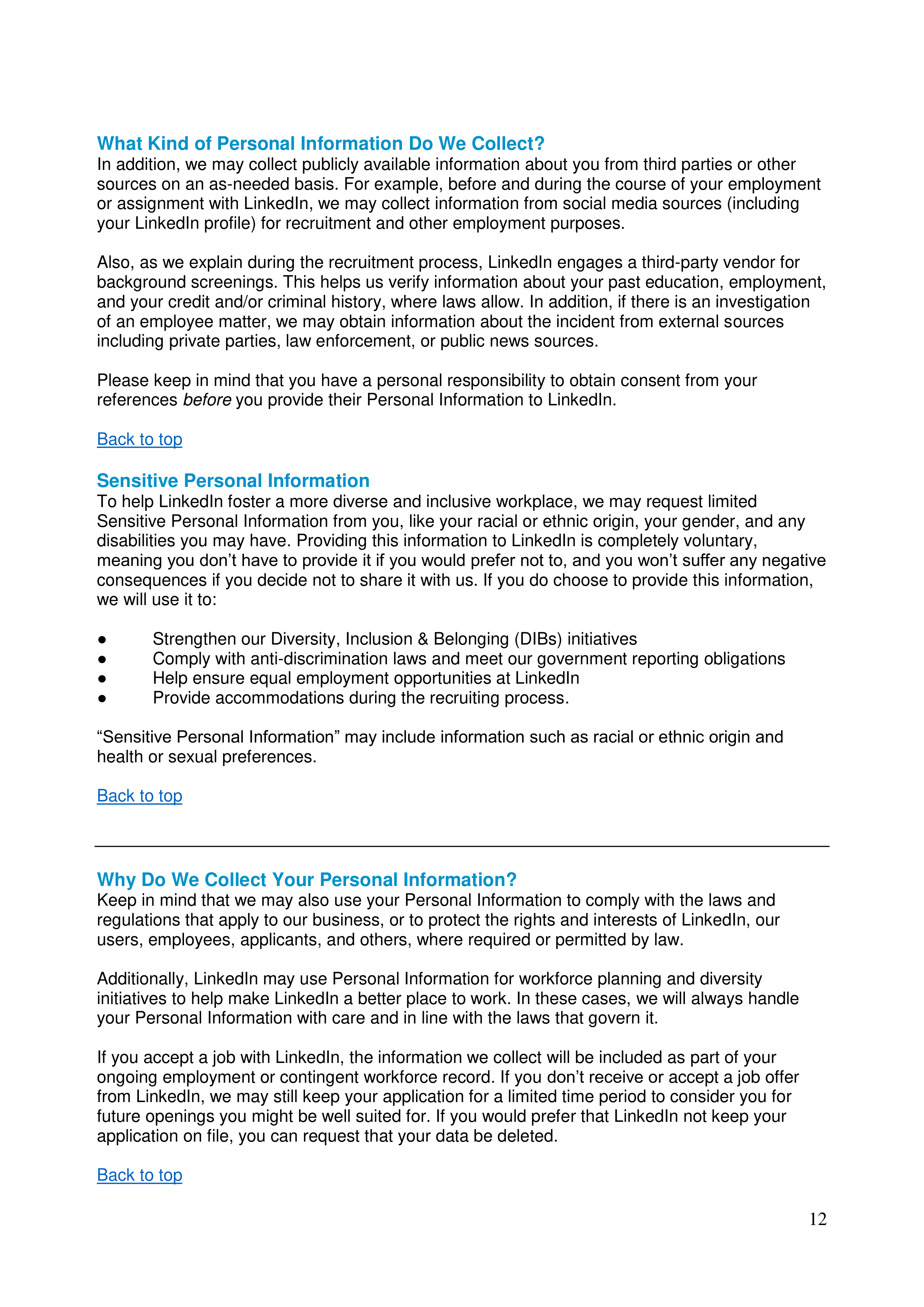 LinkedIn Global Candidate Privacy Notice — page 12