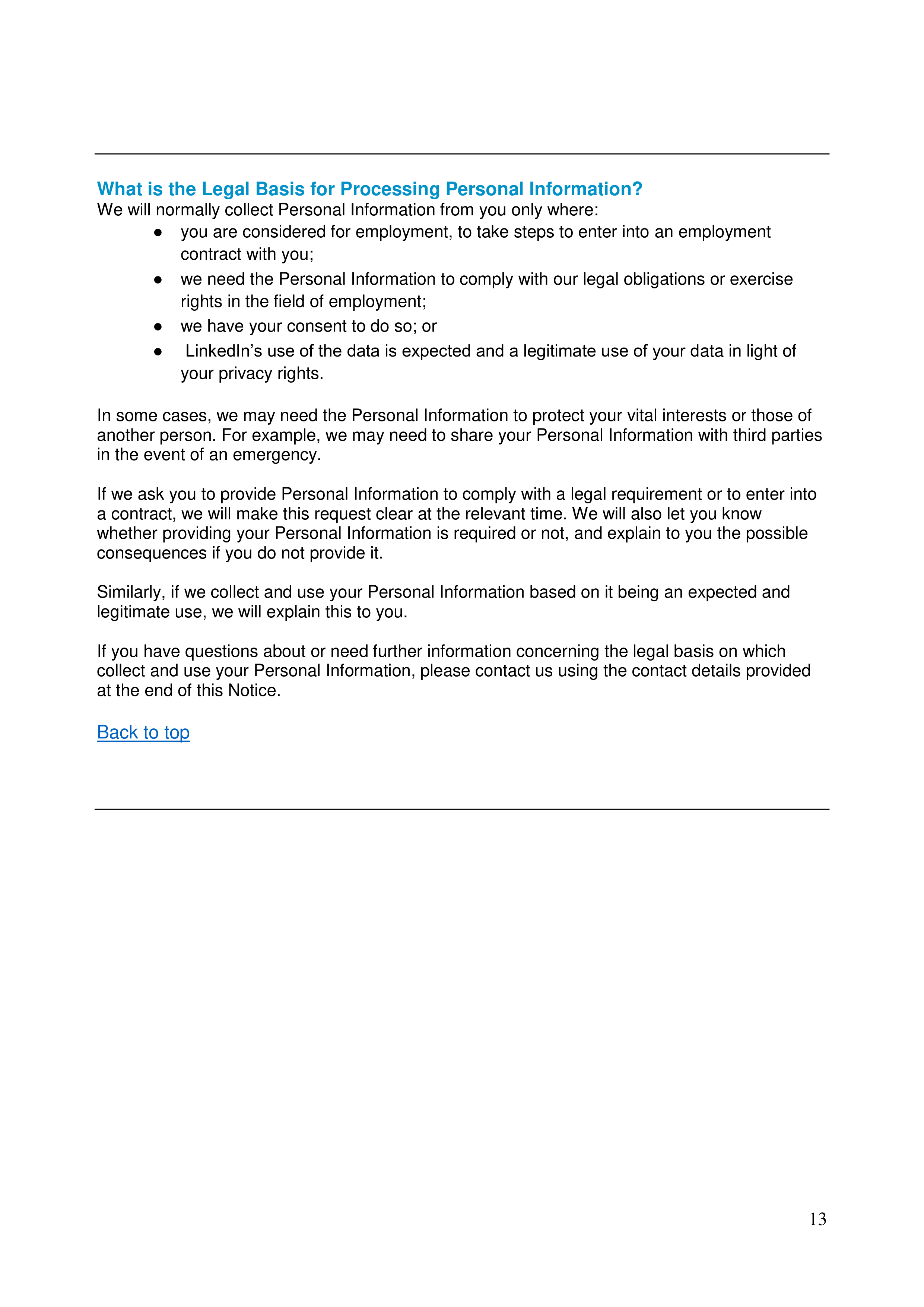 LinkedIn Global Candidate Privacy Notice — page 13