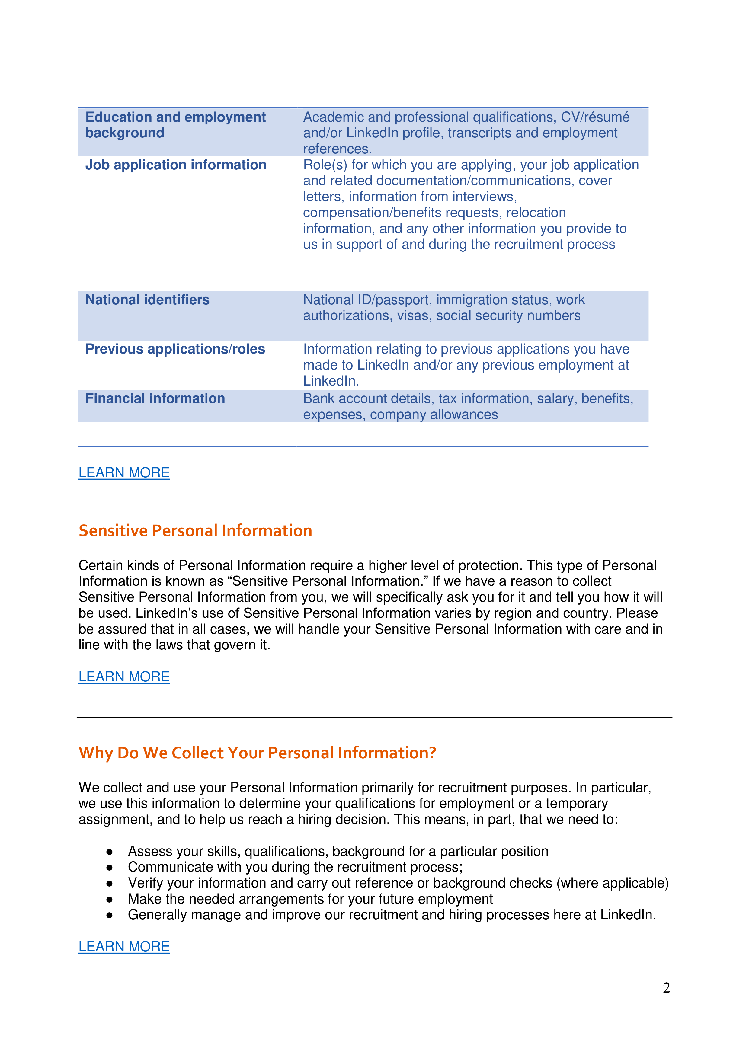 LinkedIn Global Candidate Privacy Notice — page 2