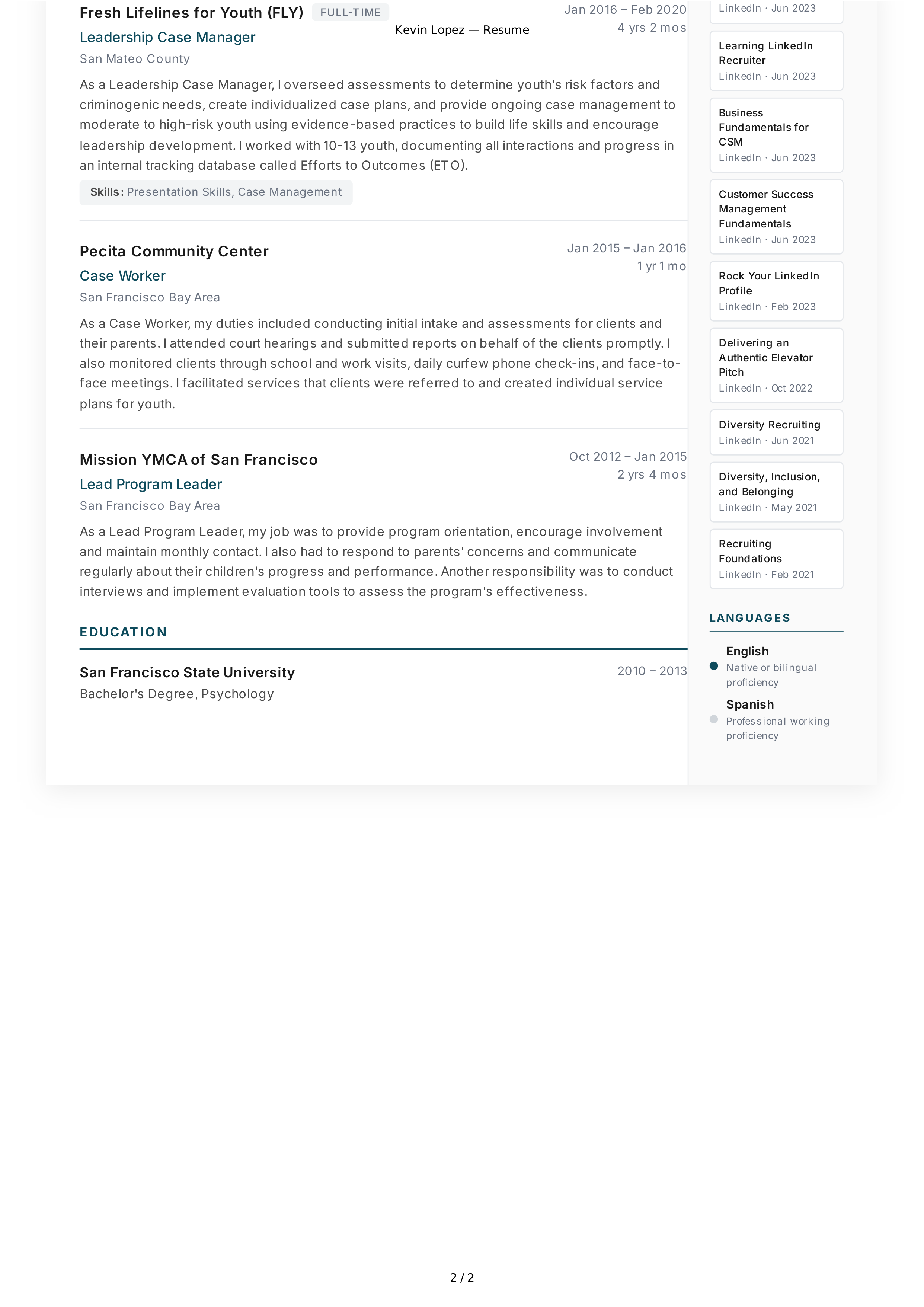 LinkedIn Recruiter Resume — page 2