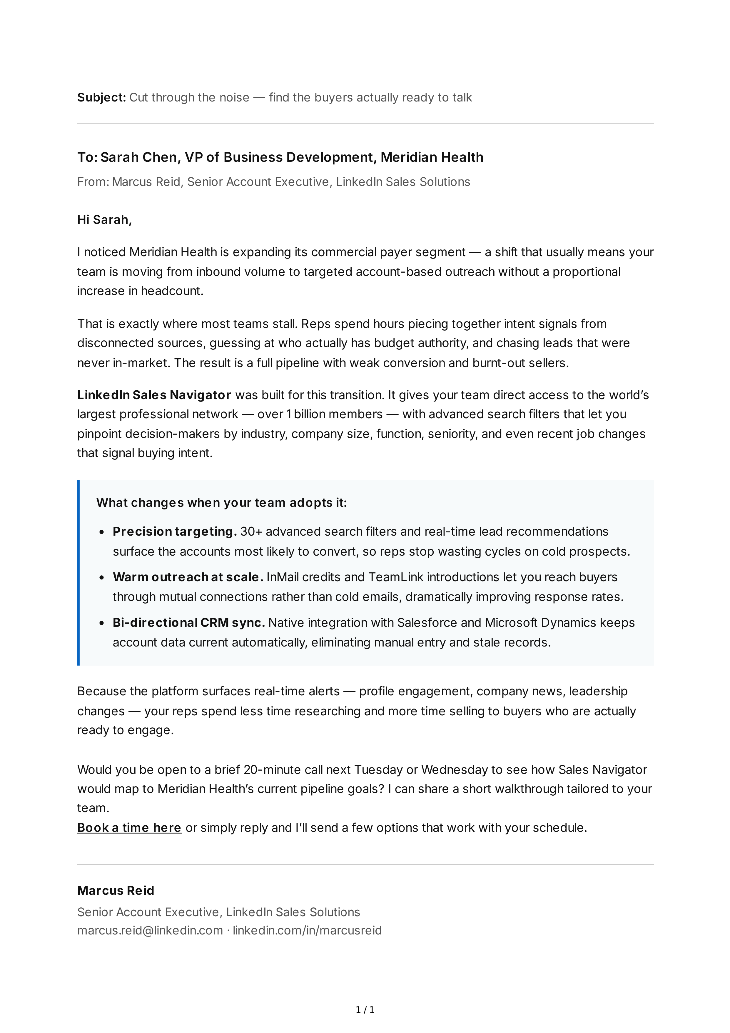 LinkedIn Sales Email — page 1